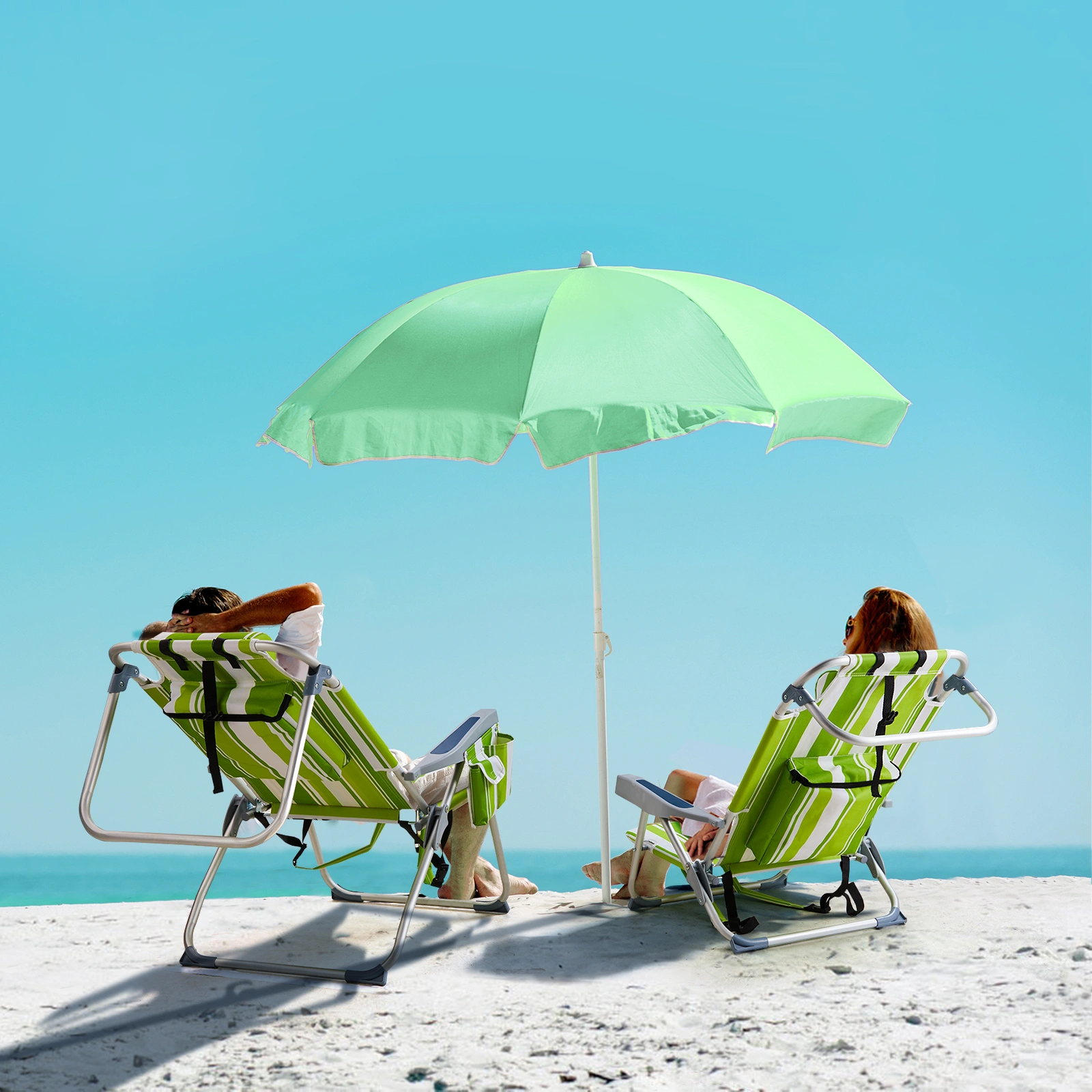 63*70*99cm Heightened Oxford Cloth Silver White Aluminum Tube Bearing 100kg Beach Chair Green Stripes view 9