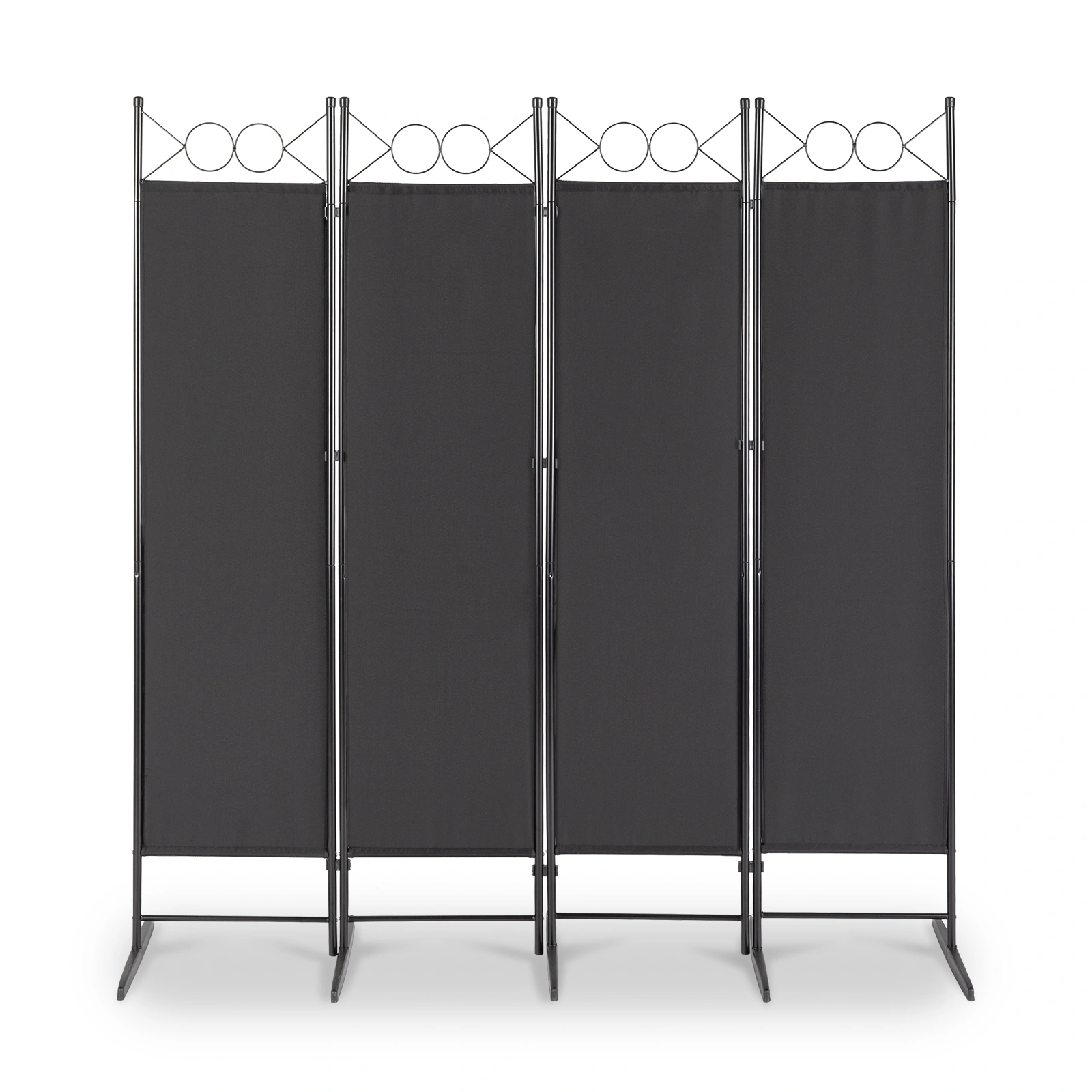 74FT 4-Fold Portable Room Divider Screen, 130g Polyester Panel, Carbon Steel Frame, Plastic Feet, Black