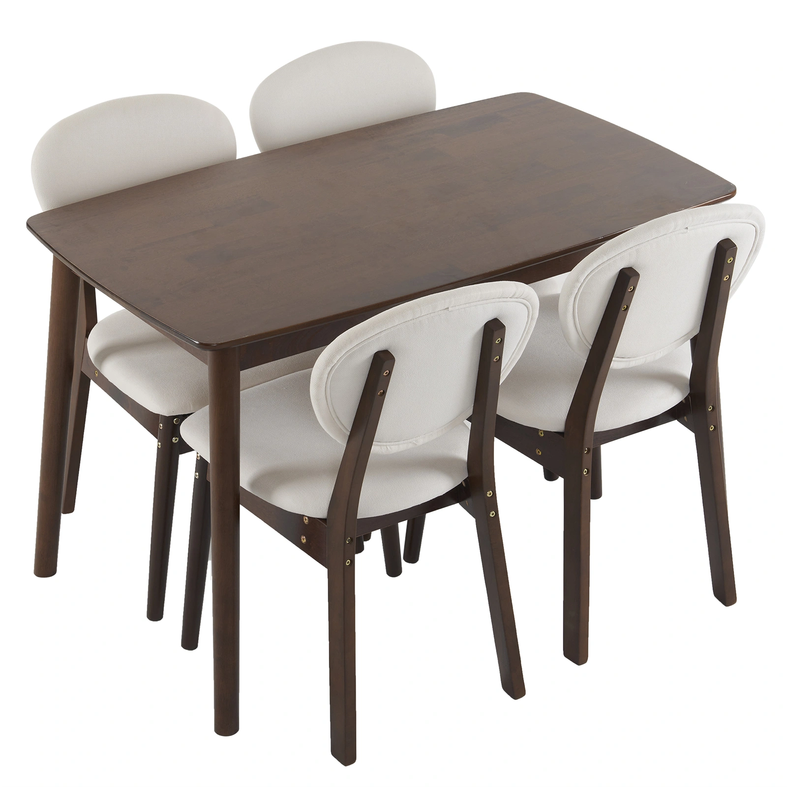 Rubber wood soft bag deep walnut dining table and chair set 1 table 4 chairs beige cushion rectangular view 18
