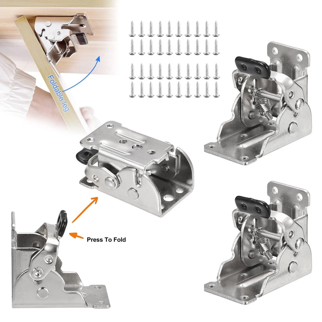 4x 90 Degree Self-Locking Hinges for Folding Table & Chair Legs, Heavy-Duty Bracket Hardware Replacement Parts view 2