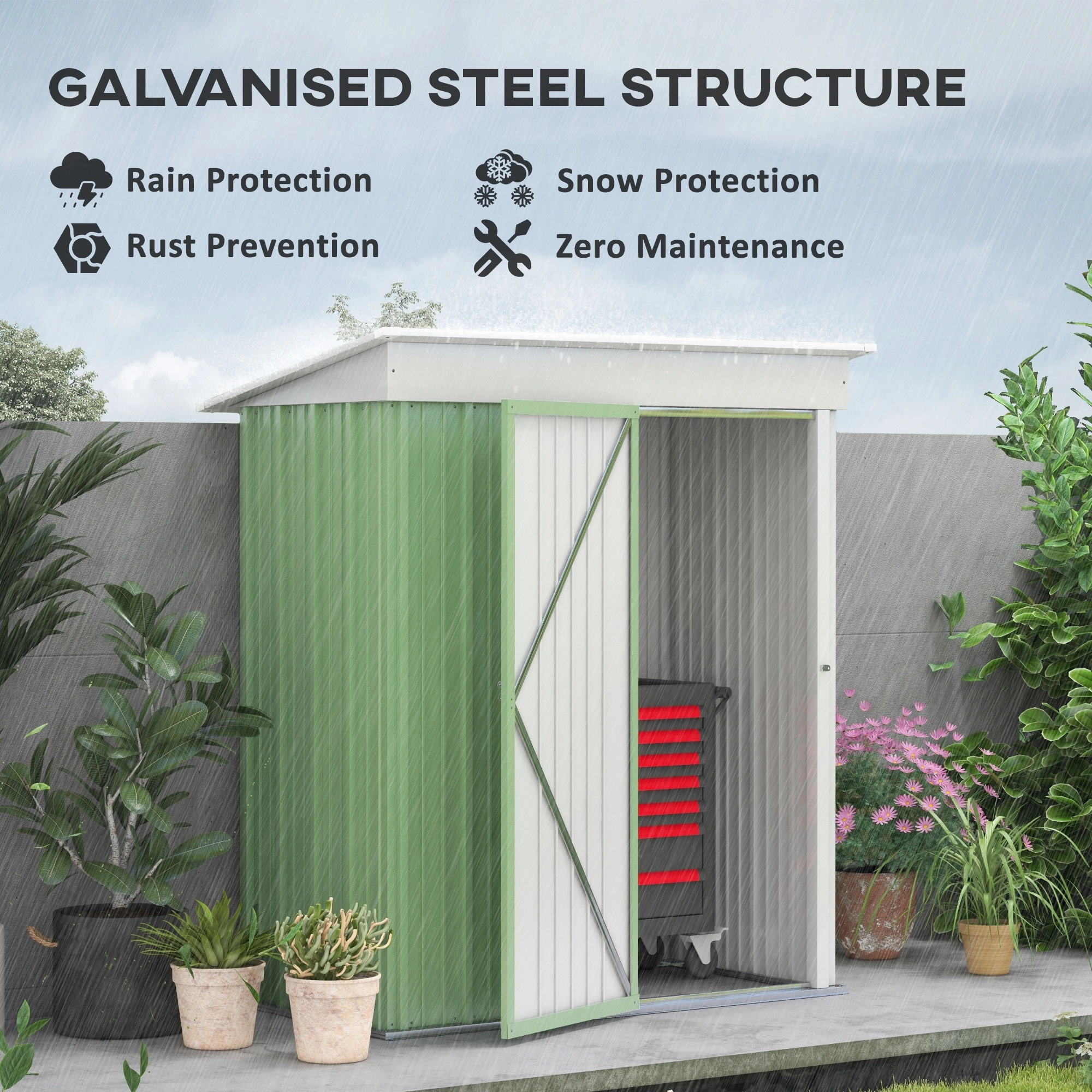 Garden Shed, Outdoor Storage Shed with Lockable Doors, Weather-Resistant Metal Tool Storage Cabinet for Yard Garage