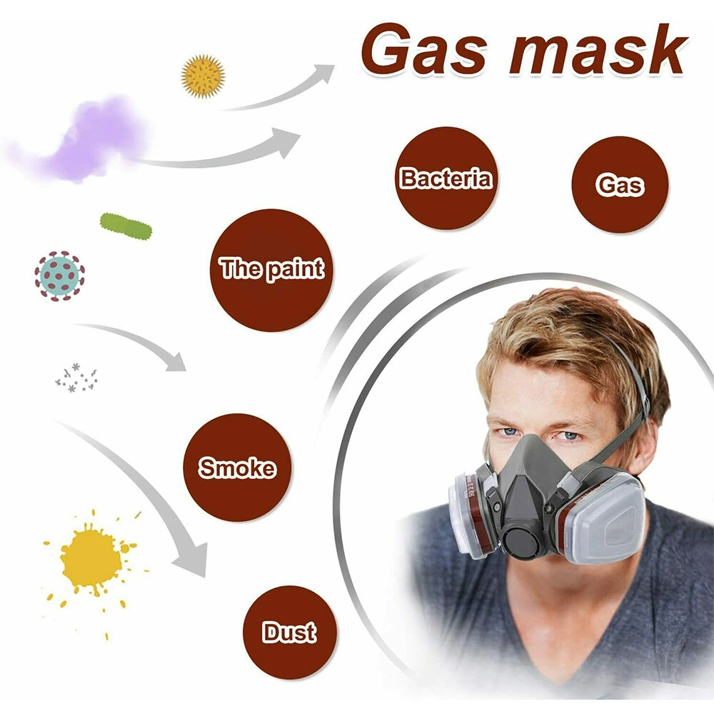 7-in-1 Respirator Mask Kit, Industrial Gas Mask for Spray Painting & Dust Protection, Reusable Safety Face Cover