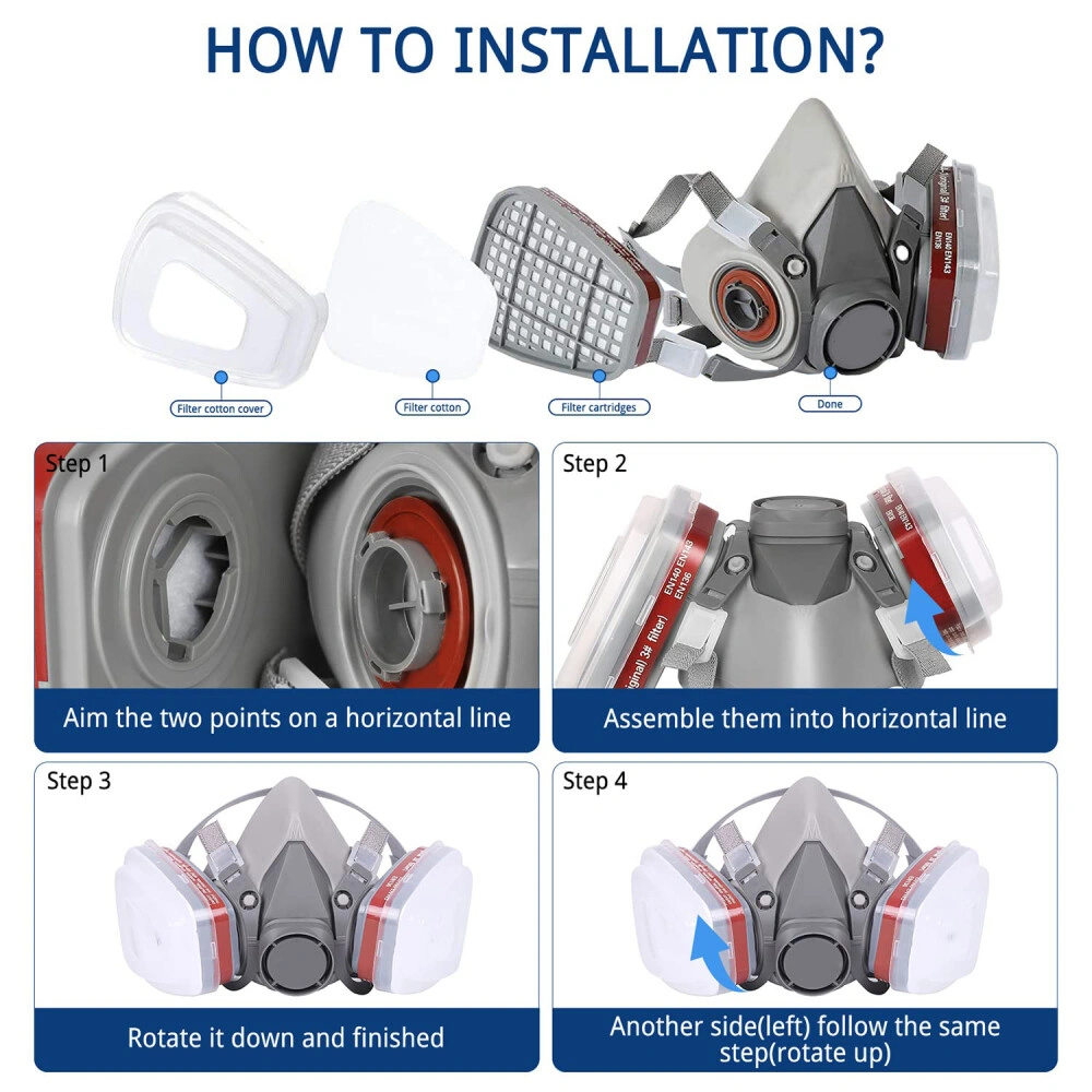 7-in-1 Respirator Mask Kit, Industrial Gas Mask for Spray Painting & Dust Protection, Reusable Safety Face Cover view 3