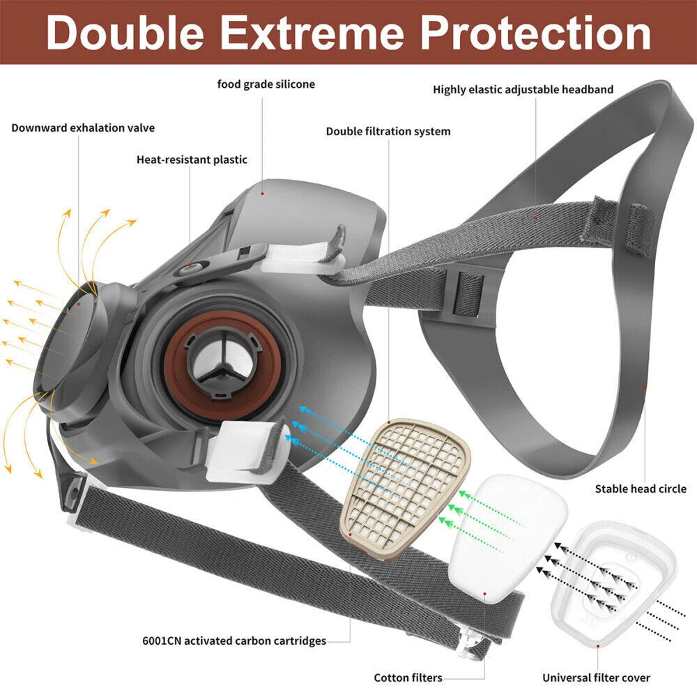 7-in-1 Respirator Mask Kit, Industrial Gas Mask for Spray Painting & Dust Protection, Reusable Safety Face Cover view 4