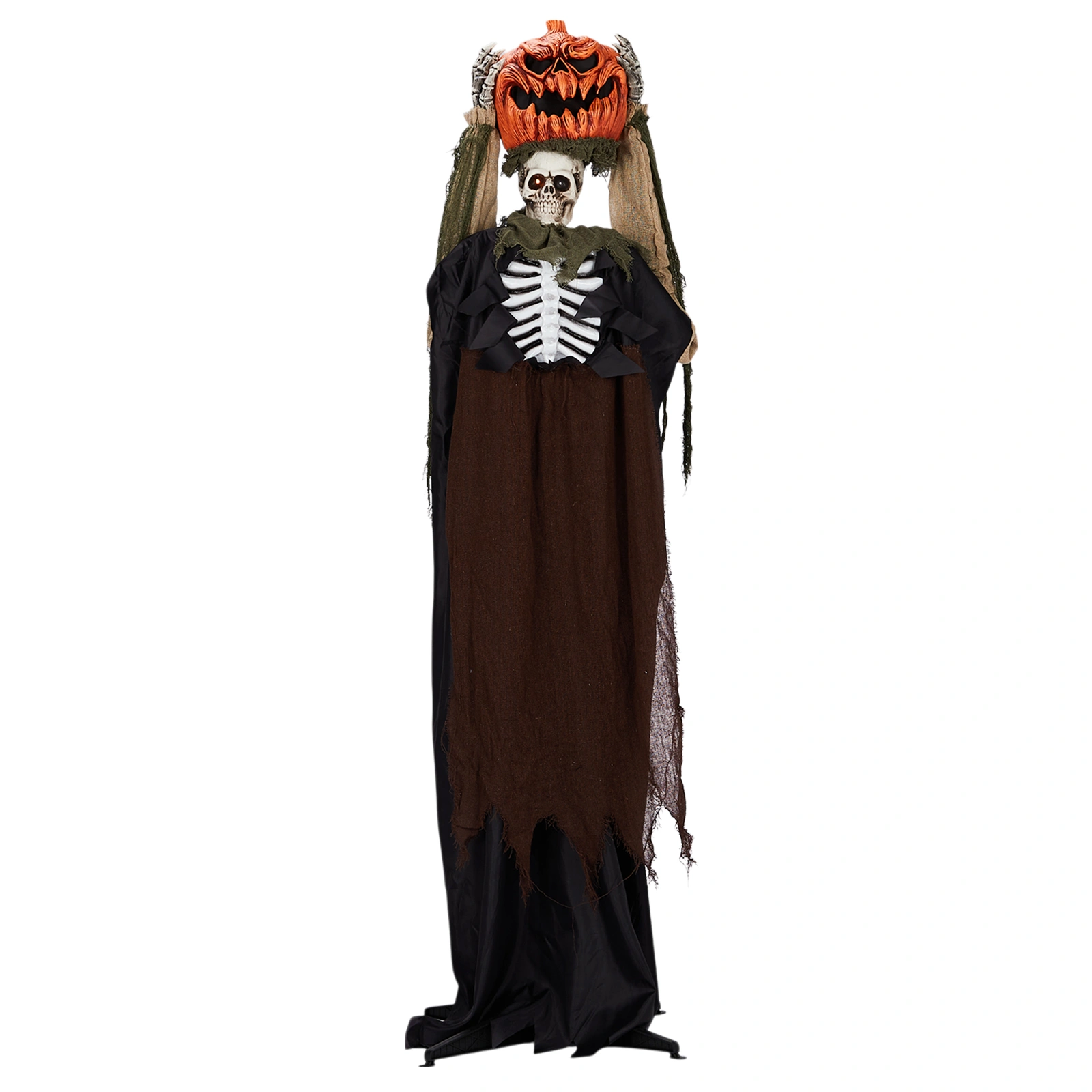 5.6ft Halloween Decorations Outdoor Life Size Animatronics Ghost with Pumpkin Head, Sound-Actived Party Decor with Creepy Sound, Scary Haunted House Props for Garden Yard Lawn