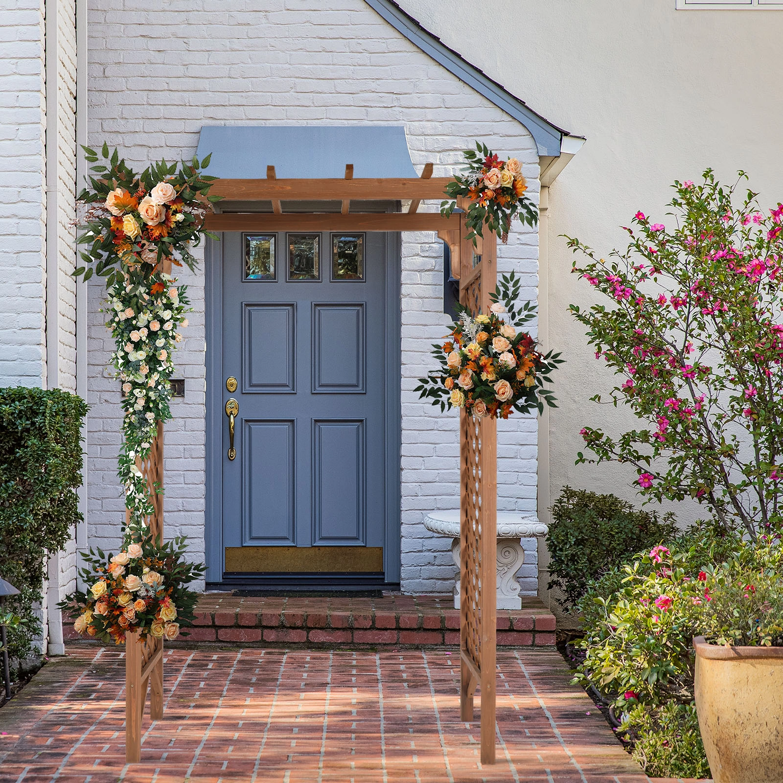 152*60*215cm Beautiful And Practical Flat-Topped Wooden Arch Garden Arch Dark Brown view 14