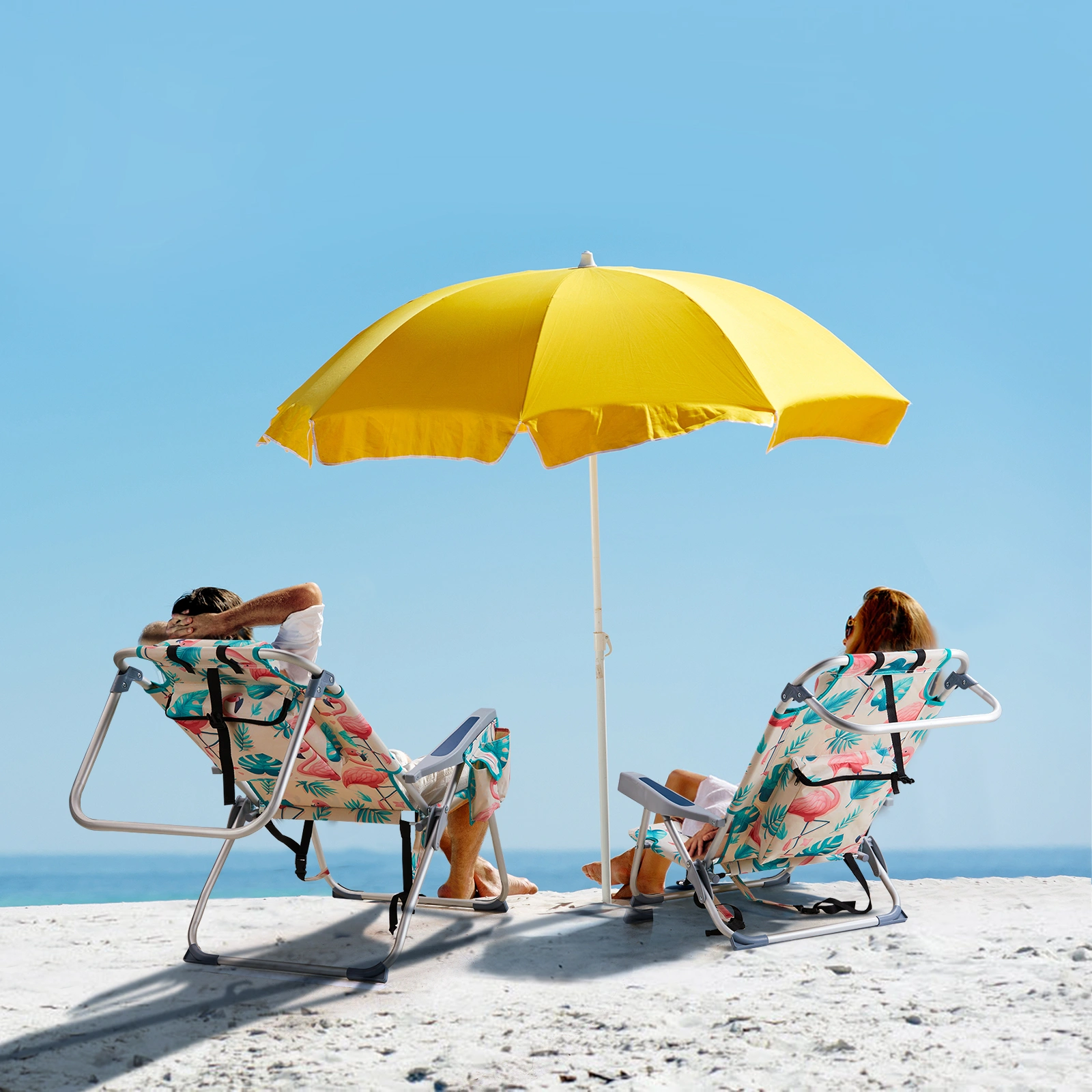 63*65*82cm Short Oxford Cloth Silver White Aluminum Tube Bearing 100kg Beach Chair Flamingo view 7