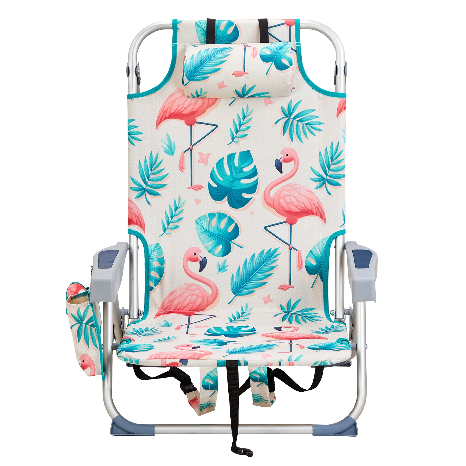 63*65*82cm Short Oxford Cloth Silver White Aluminum Tube Bearing 100kg Beach Chair Flamingo view 9