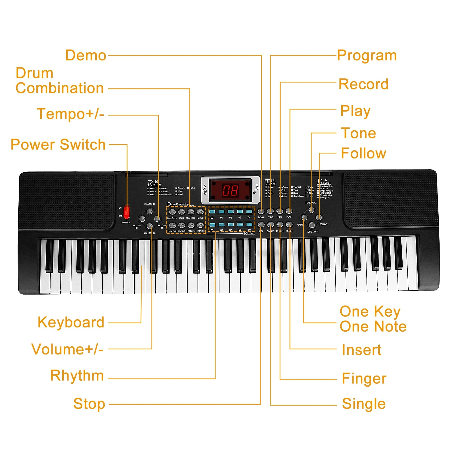 61 Key Kids Piano Toy with Adjustable Stand & Microphone - Multifunctional Electronic Keyboard with 16 Tones, 10 Rhythms, Recording & HD Screen, Educational Music Toy for Boys Girls Birthday Christmas Gift view 4