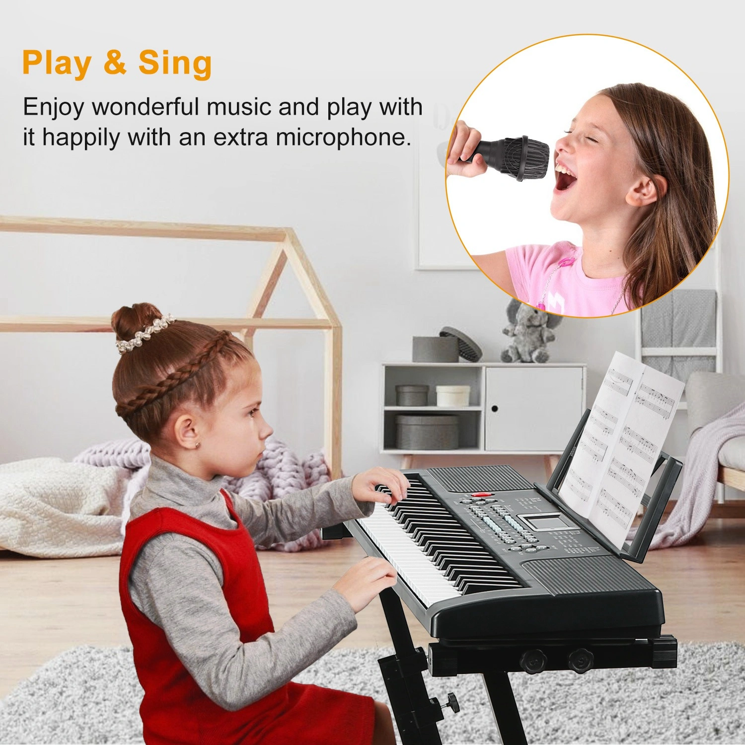 61 Key Kids Piano Toy with Adjustable Stand & Microphone - Multifunctional Electronic Keyboard with 16 Tones, 10 Rhythms, Recording & HD Screen, Educational Music Toy for Boys Girls Birthday Christmas Gift view 8