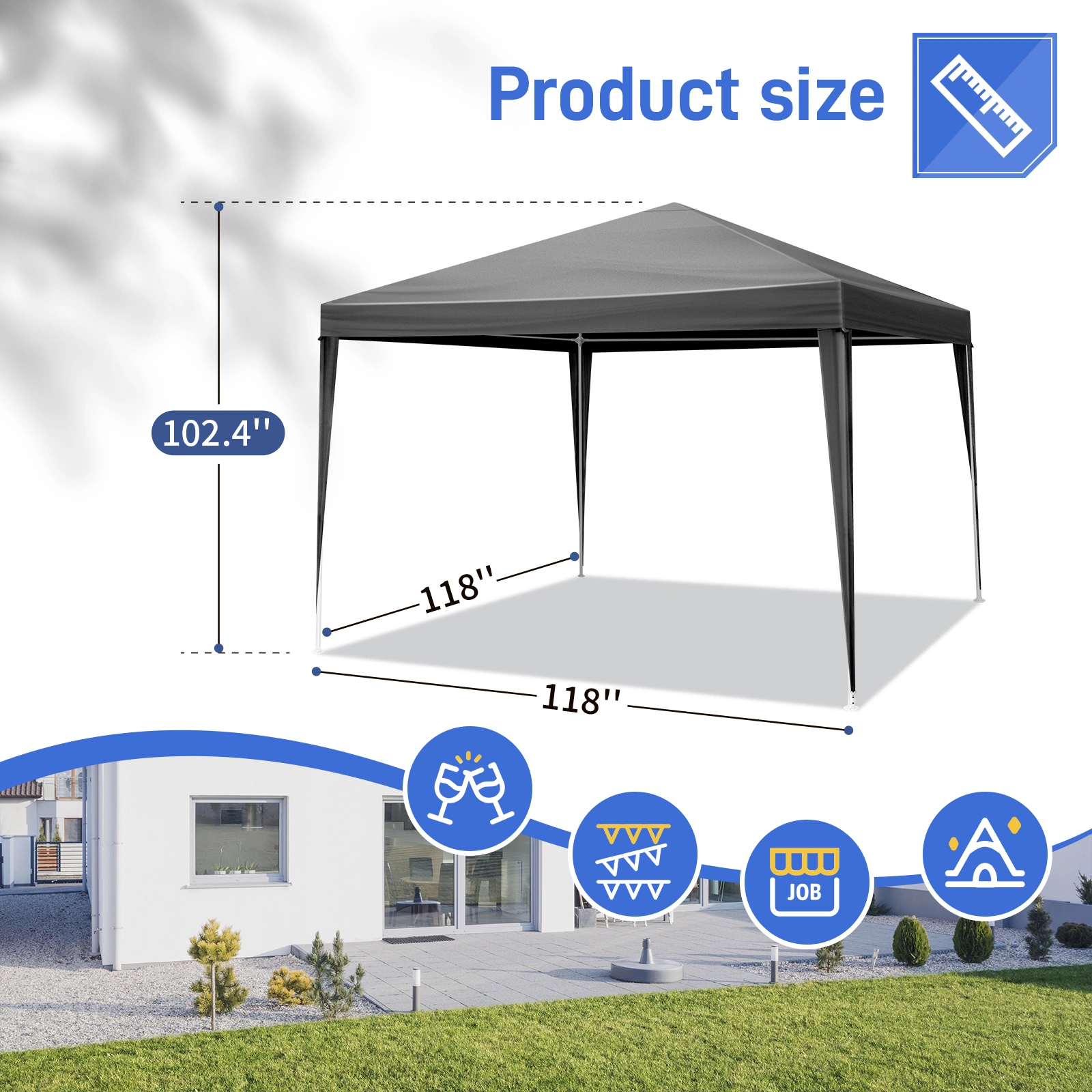 10'x10' Gazebo Waterproof Outdoor Canopy Patio Tent Party Tent for Wedding BBQ Cater, Black view 10