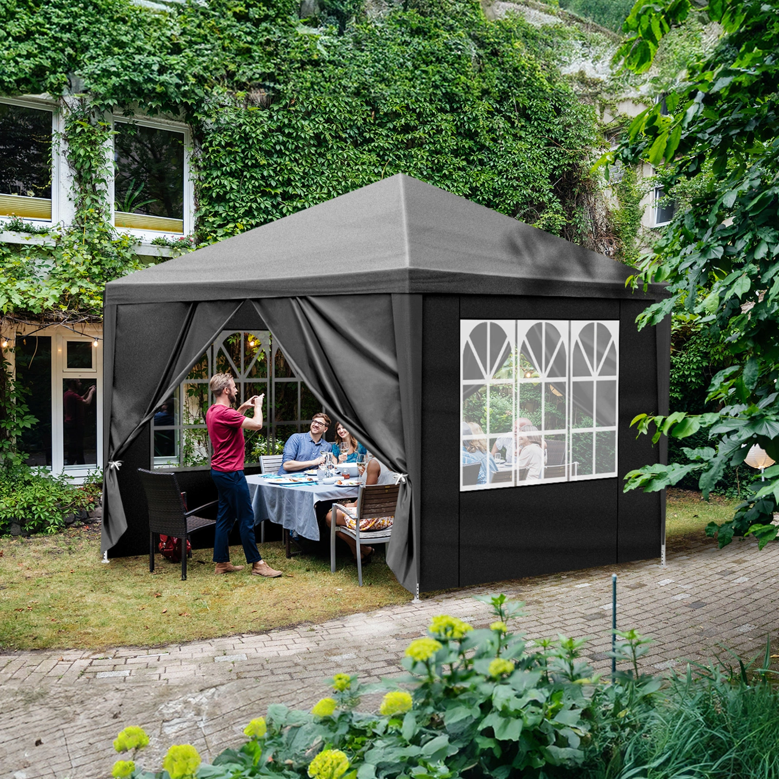 10'x10' Gazebo Waterproof Outdoor Canopy Patio Tent Party Tent for Wedding BBQ Cater, Black view 13