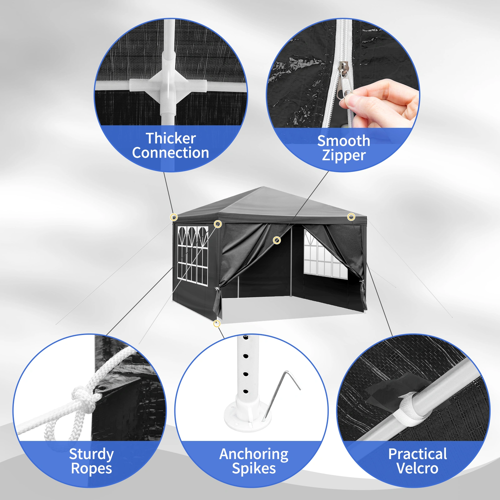 10'x10' Gazebo Waterproof Outdoor Canopy Patio Tent Party Tent for Wedding BBQ Cater, Black view 7