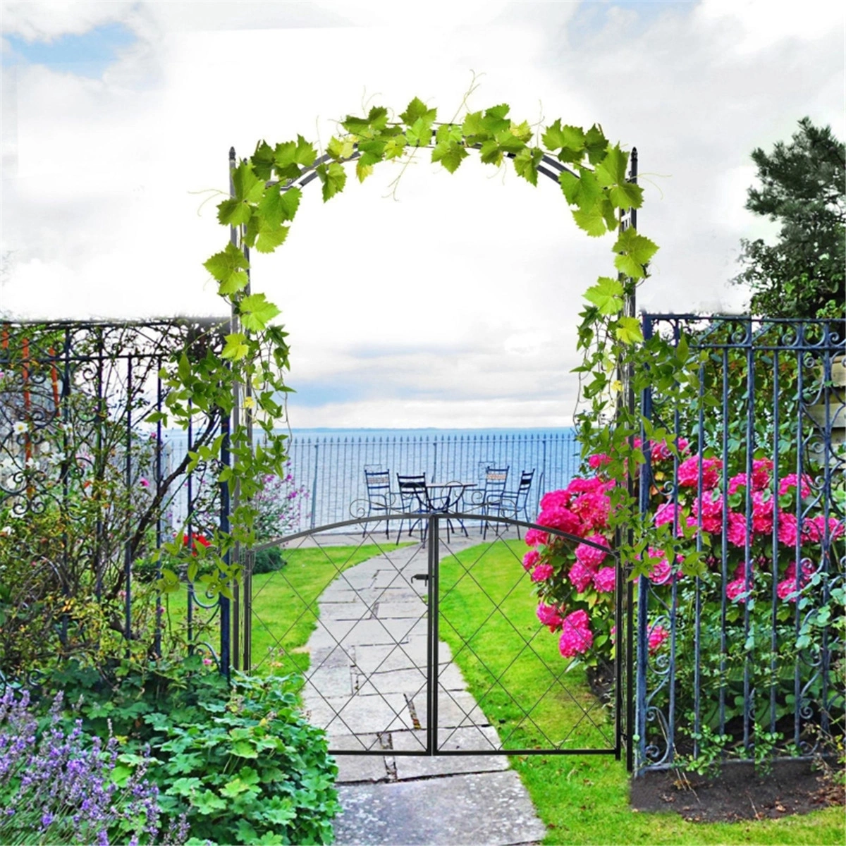Heavy Duty Metal Garden Arch for Climbing Plants, Outdoor Vertical Trellis, Sturdy Metal Garden Arch for Flowers, Vine, Roses, Wisteria, Lavender, Greenery - 7FT x 3FT