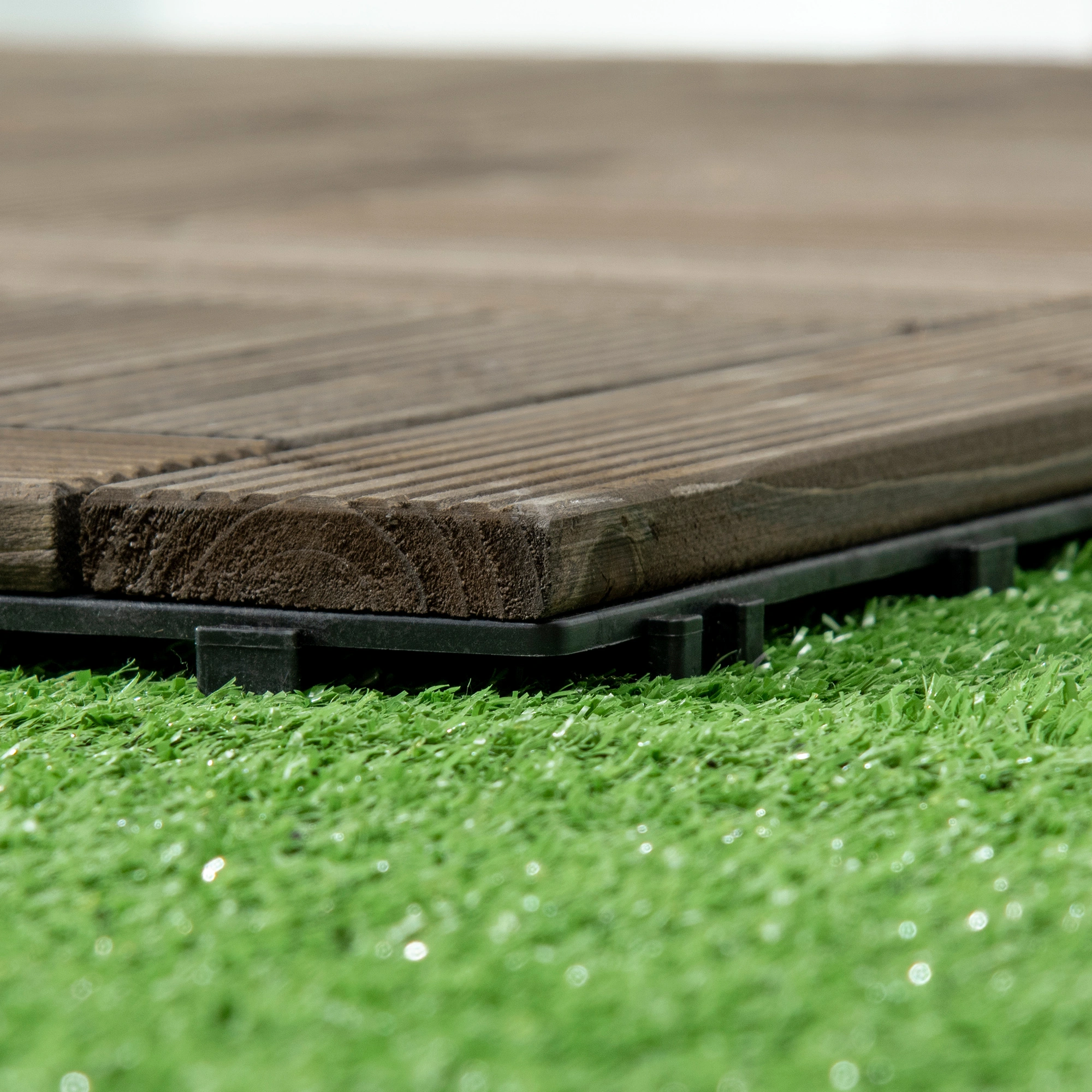 12x12 Interlocking Deck Tiles Pack of 27 - Natural Teak Outdoor Patio Flooring Tiles view 3