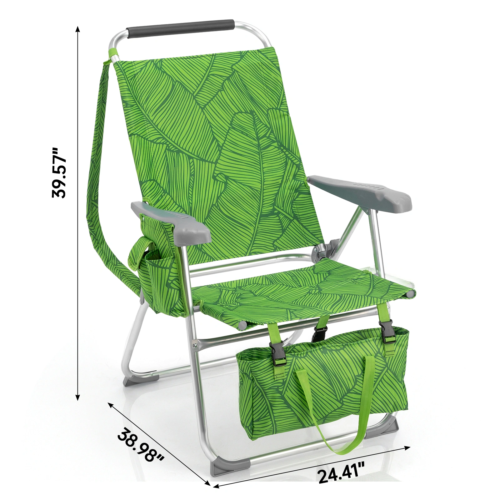 17 Inch Seat Height Beach Chair for Adults, Folding Portable Camping Chair with Headrest, Cup Holder, Side Pocket & Bottom Storage Bag, 7-Position Adjustable Aluminum Beach Chair, Heavy Duty 265 LBS Capacity, Oxford Fabric for Beach, Patio, Pool, Sum view 10
