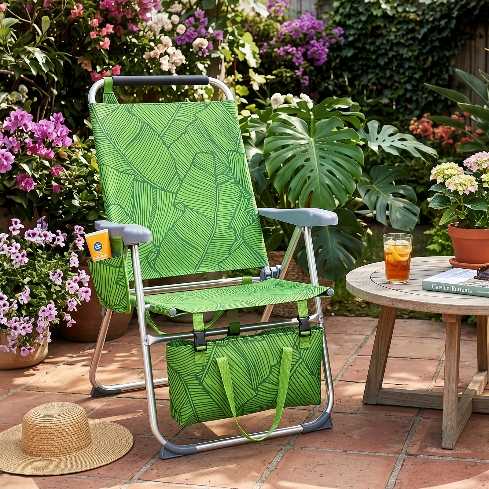 17 Inch Seat Height Beach Chair for Adults, Folding Portable Camping Chair with Headrest, Cup Holder, Side Pocket & Bottom Storage Bag, 7-Position Adjustable Aluminum Beach Chair, Heavy Duty 265 LBS Capacity, Oxford Fabric for Beach, Patio, Pool, Sum view 25