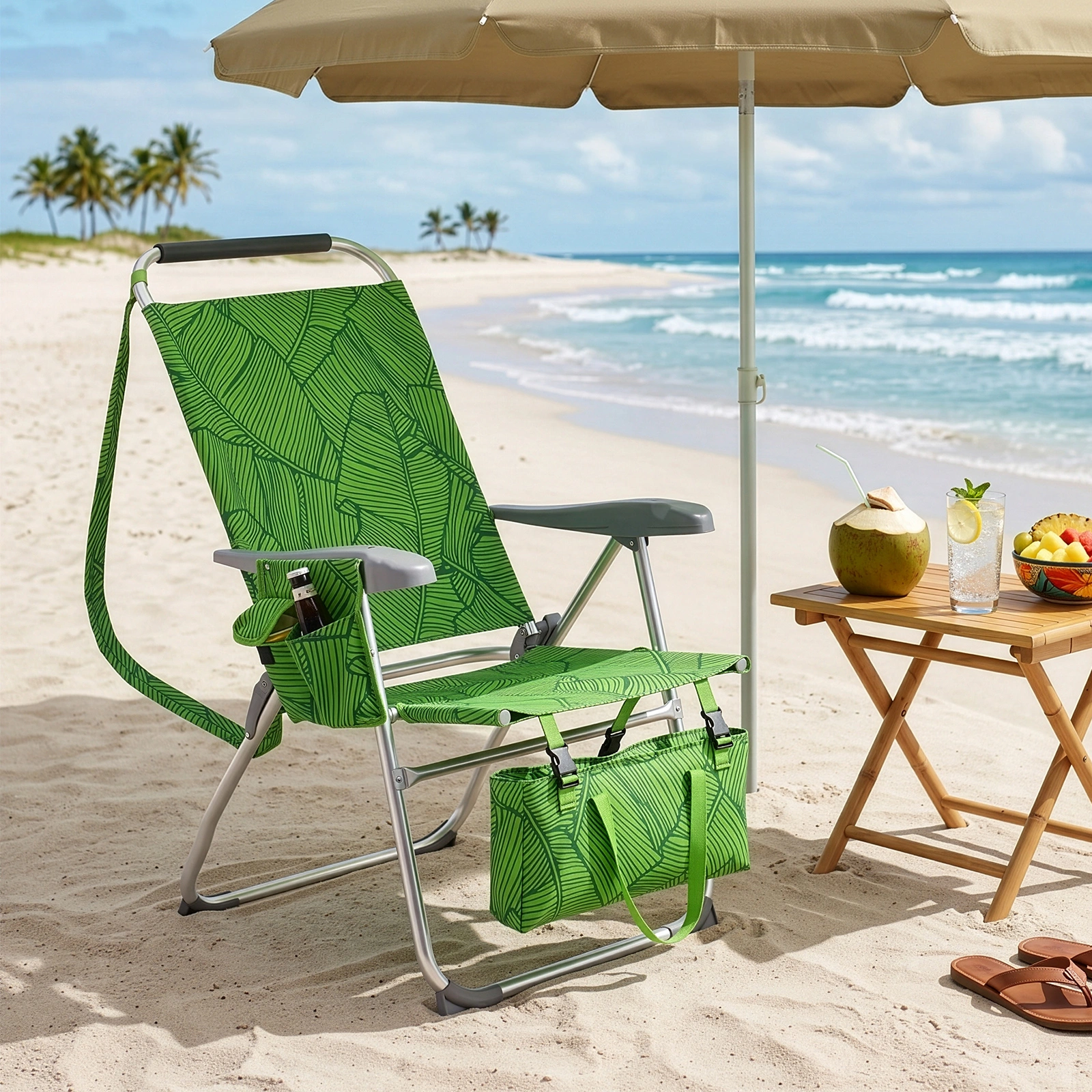 17 Inch Seat Height Beach Chair for Adults, Folding Portable Camping Chair with Headrest, Cup Holder, Side Pocket & Bottom Storage Bag, 7-Position Adjustable Aluminum Beach Chair, Heavy Duty 265 LBS Capacity, Oxford Fabric for Beach, Patio, Pool, Sum view 30