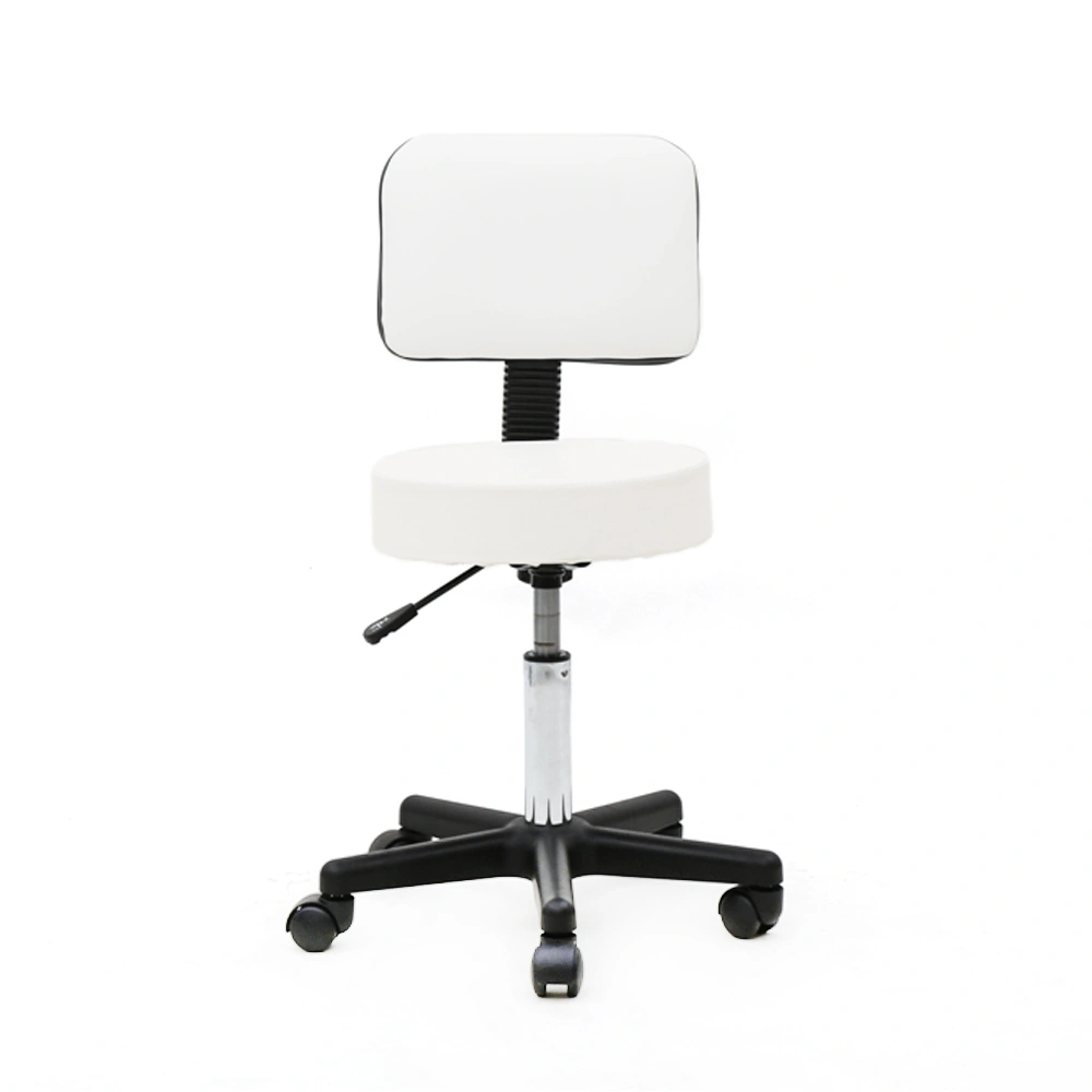 Adjustable Height Round Salon Stool with Backrest, Plastic, White