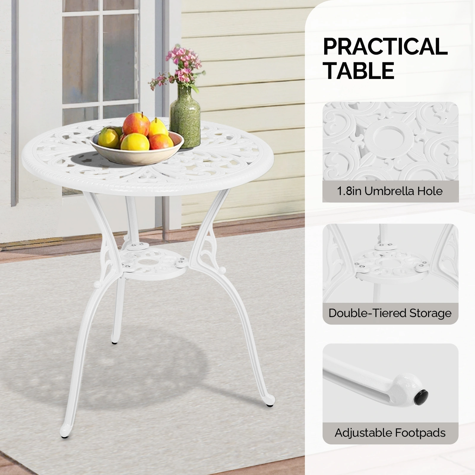 3 PCS Outdoor Bistro Set, All-Weather Cast Aluminum Butterfly Bistro Table and Chairs Set of 2, Patio Bistro Set for Backyard, Garden, Balcony(White) view 7