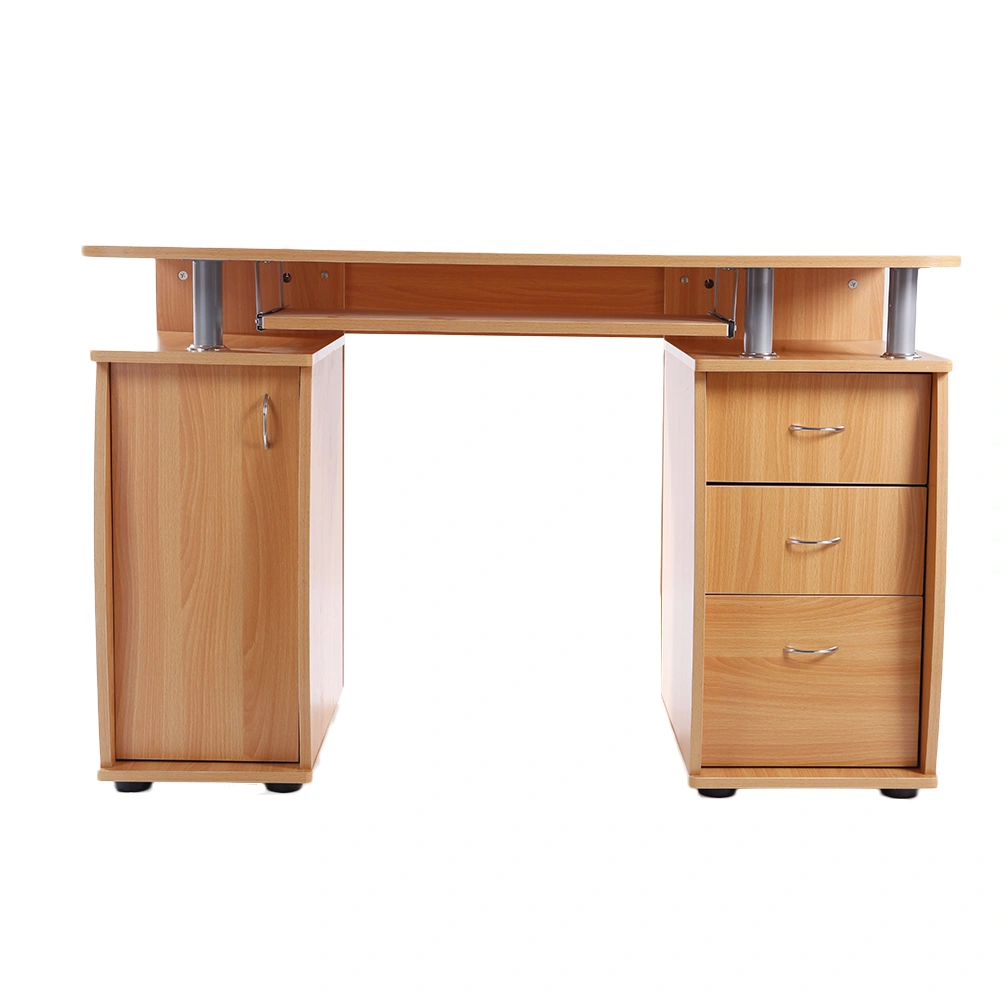 15mm MDF Computer Desk, Portable Wood Color, 1 Door Cabinet with 3 Drawers, Compact Home Office Storage Desk