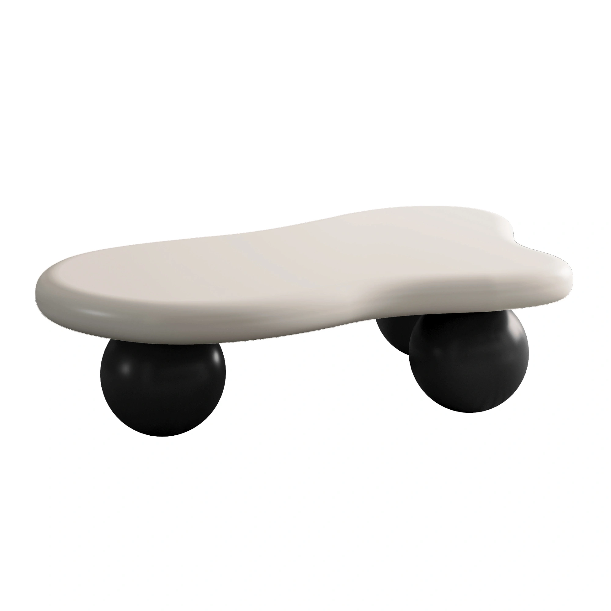 40" Cloud Coffee Table with 3 Ball Legs, White Top & Black Legs, Modern Living Room Center Table