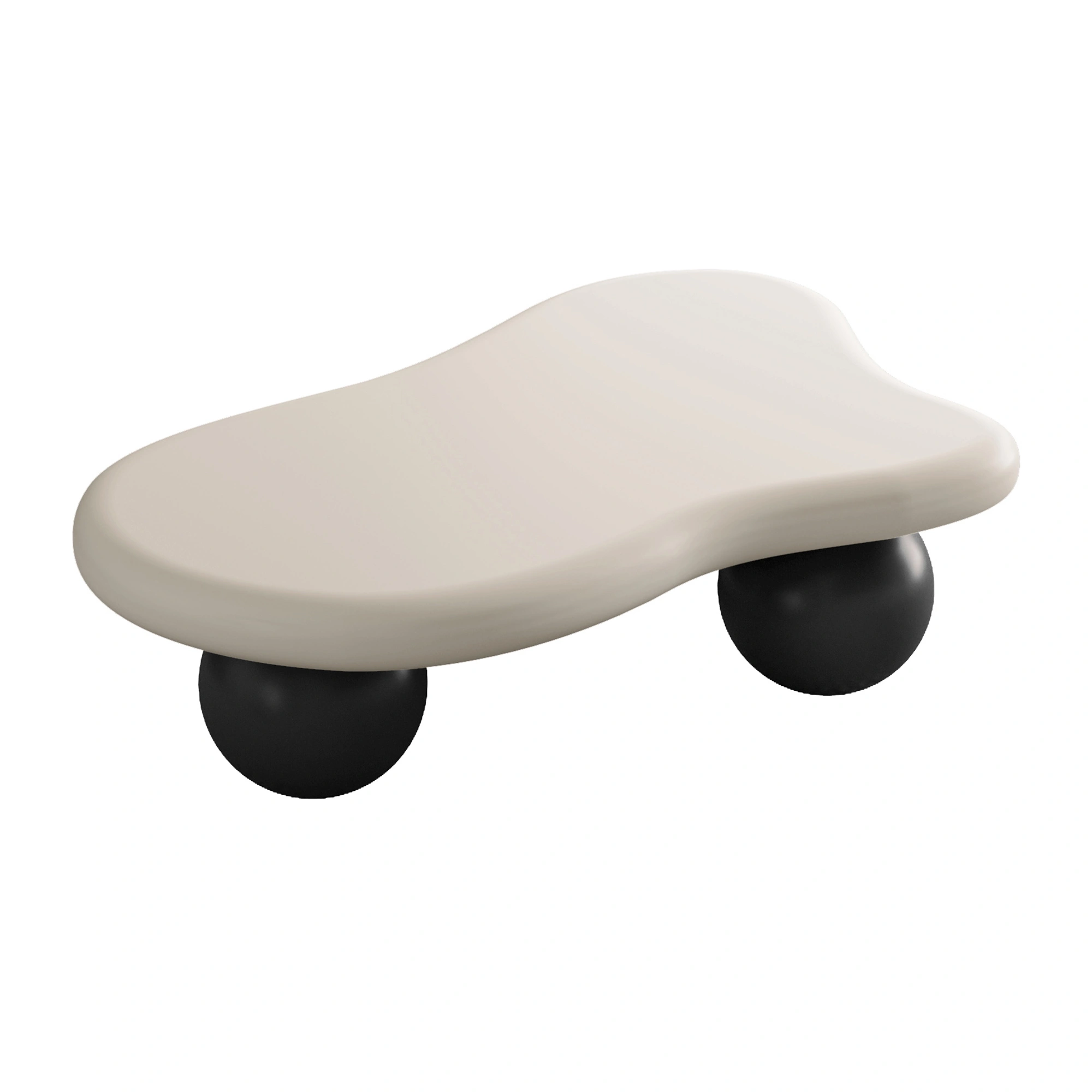 40" Cloud Coffee Table with 3 Ball Legs, White Top & Black Legs, Modern Living Room Center Table view 4