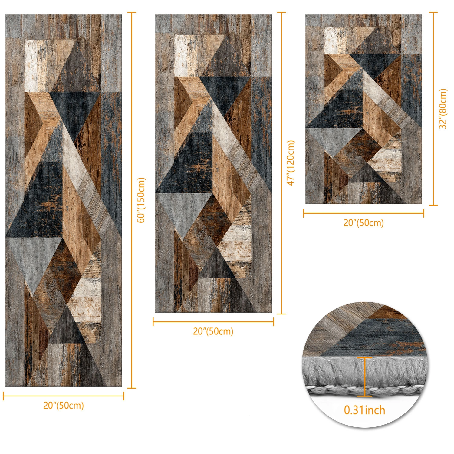 Three-piece kitchen rug set, non-slip and washable, abstract pattern kitchen hallway rug, soft and comfortable, suitable for sinks, floors, entrances, hallways and bathrooms. view 2