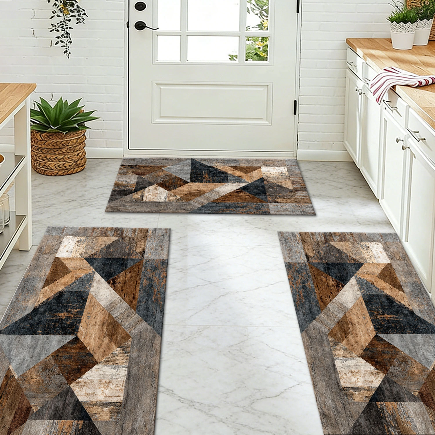 Three-piece kitchen rug set, non-slip and washable, abstract pattern kitchen hallway rug, soft and comfortable, suitable for sinks, floors, entrances, hallways and bathrooms. view 9