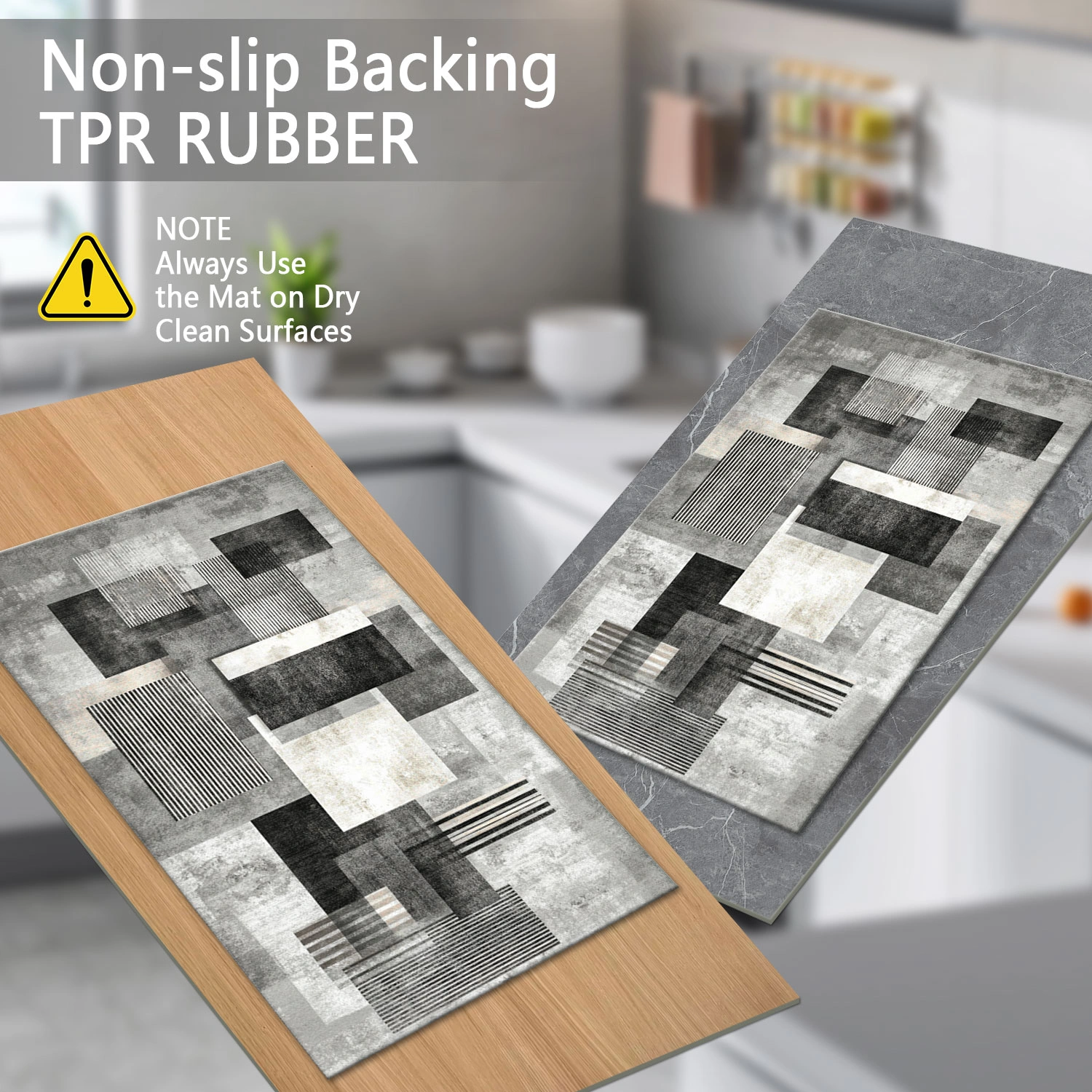 Three-piece kitchen rug set, non-slip and washable, abstract pattern kitchen hallway rug, soft and comfortable, suitable for sinks, floors, entrances, hallways and bathrooms. view 10