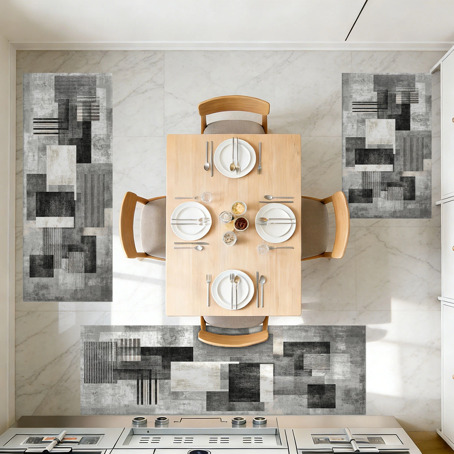 Three-piece kitchen rug set, non-slip and washable, abstract pattern kitchen hallway rug, soft and comfortable, suitable for sinks, floors, entrances, hallways and bathrooms. view 11
