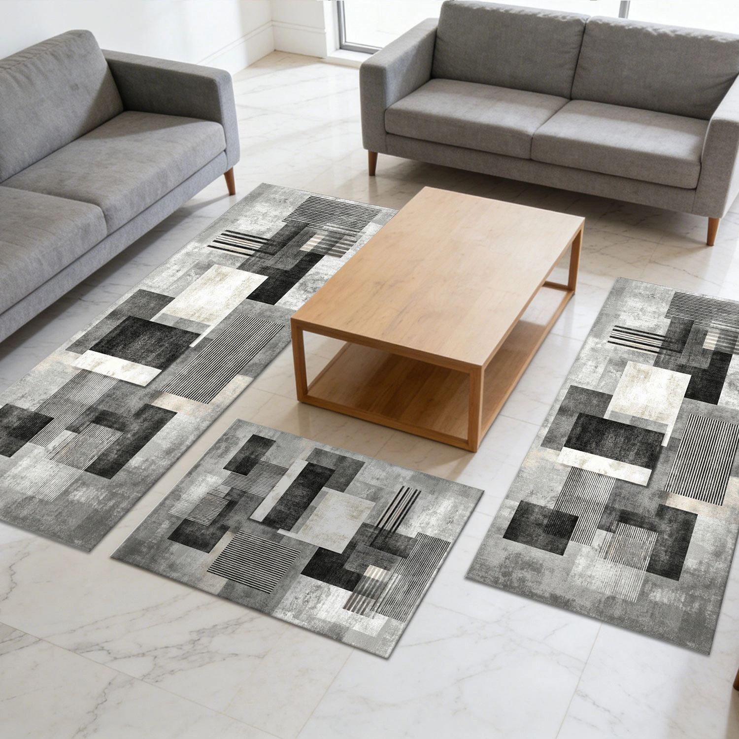 Three-piece kitchen rug set, non-slip and washable, abstract pattern kitchen hallway rug, soft and comfortable, suitable for sinks, floors, entrances, hallways and bathrooms. view 12