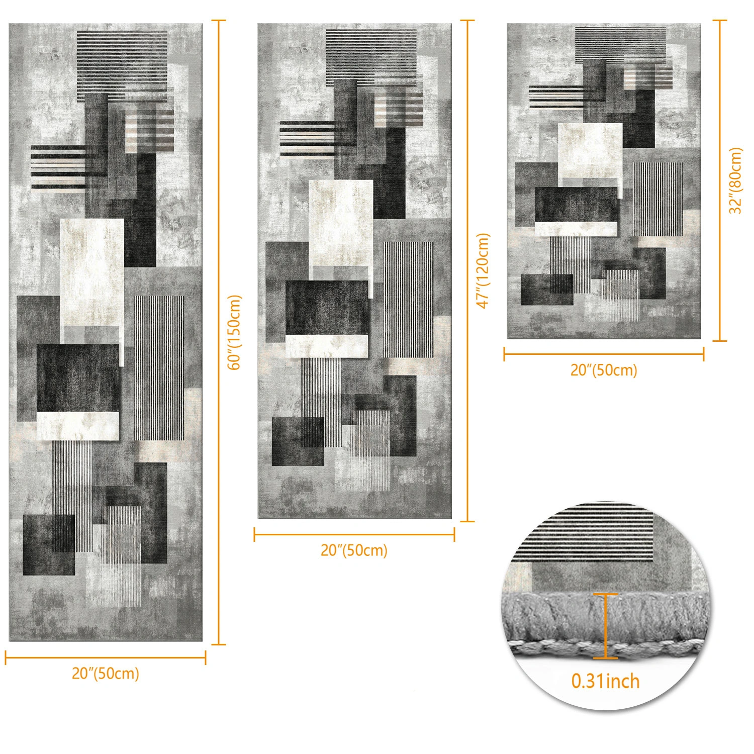 Three-piece kitchen rug set, non-slip and washable, abstract pattern kitchen hallway rug, soft and comfortable, suitable for sinks, floors, entrances, hallways and bathrooms. view 3