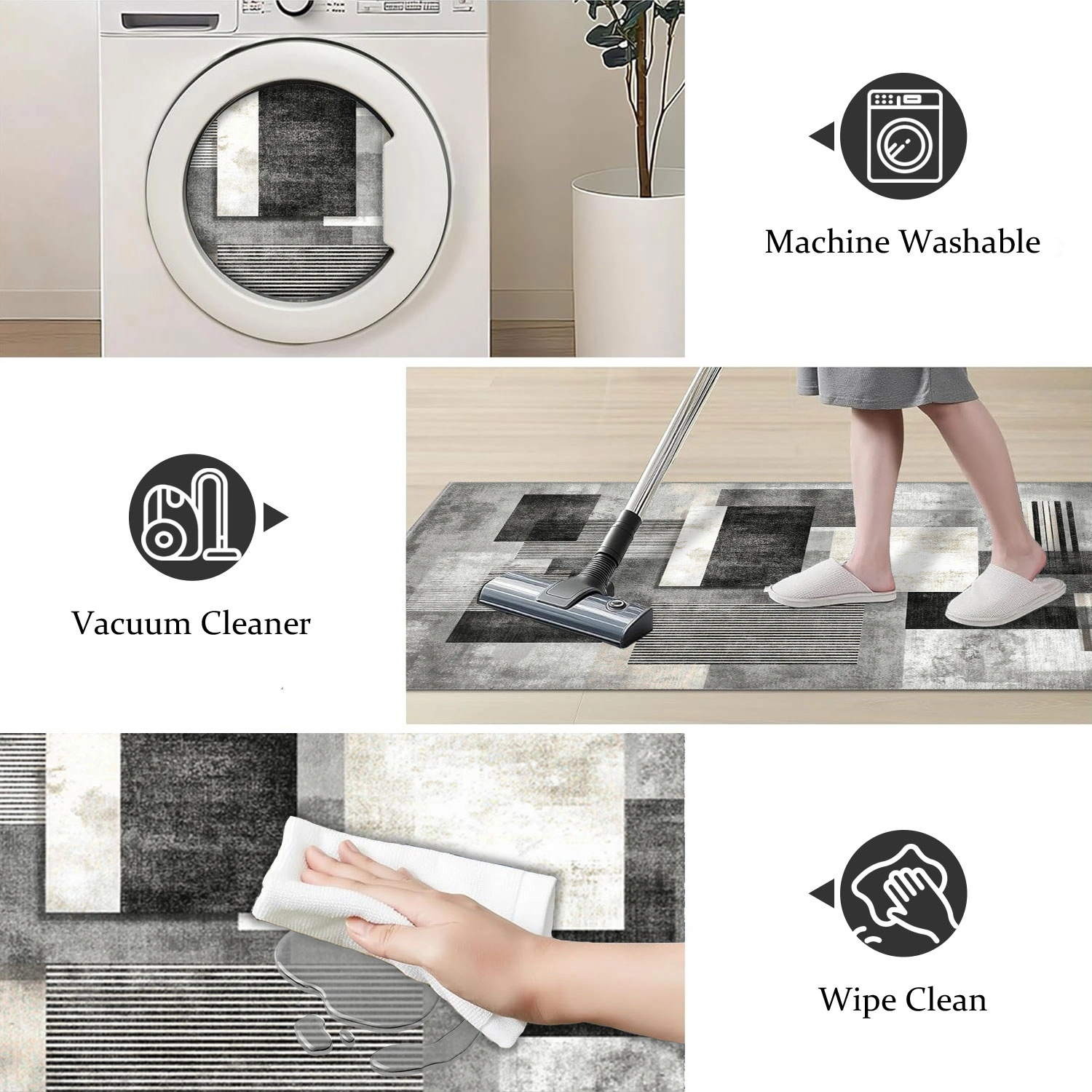 Three-piece kitchen rug set, non-slip and washable, abstract pattern kitchen hallway rug, soft and comfortable, suitable for sinks, floors, entrances, hallways and bathrooms. view 9