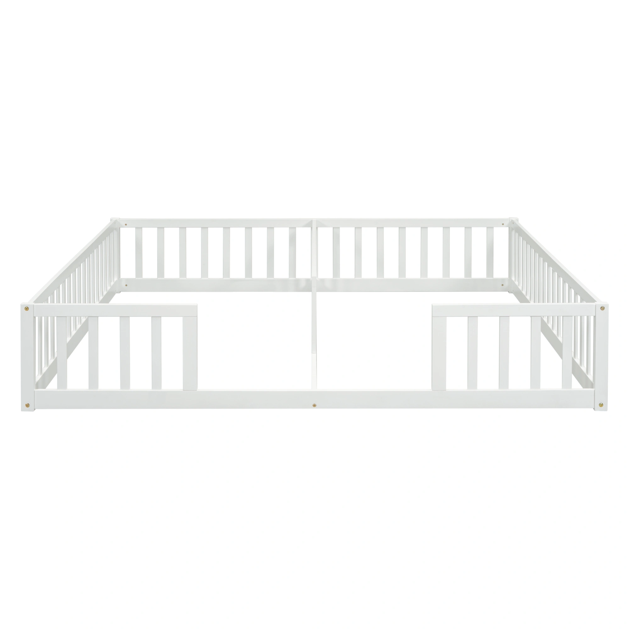 White Double Twin Floor Bed with Fence Guardrails, Low Platform Bed without Door view 10