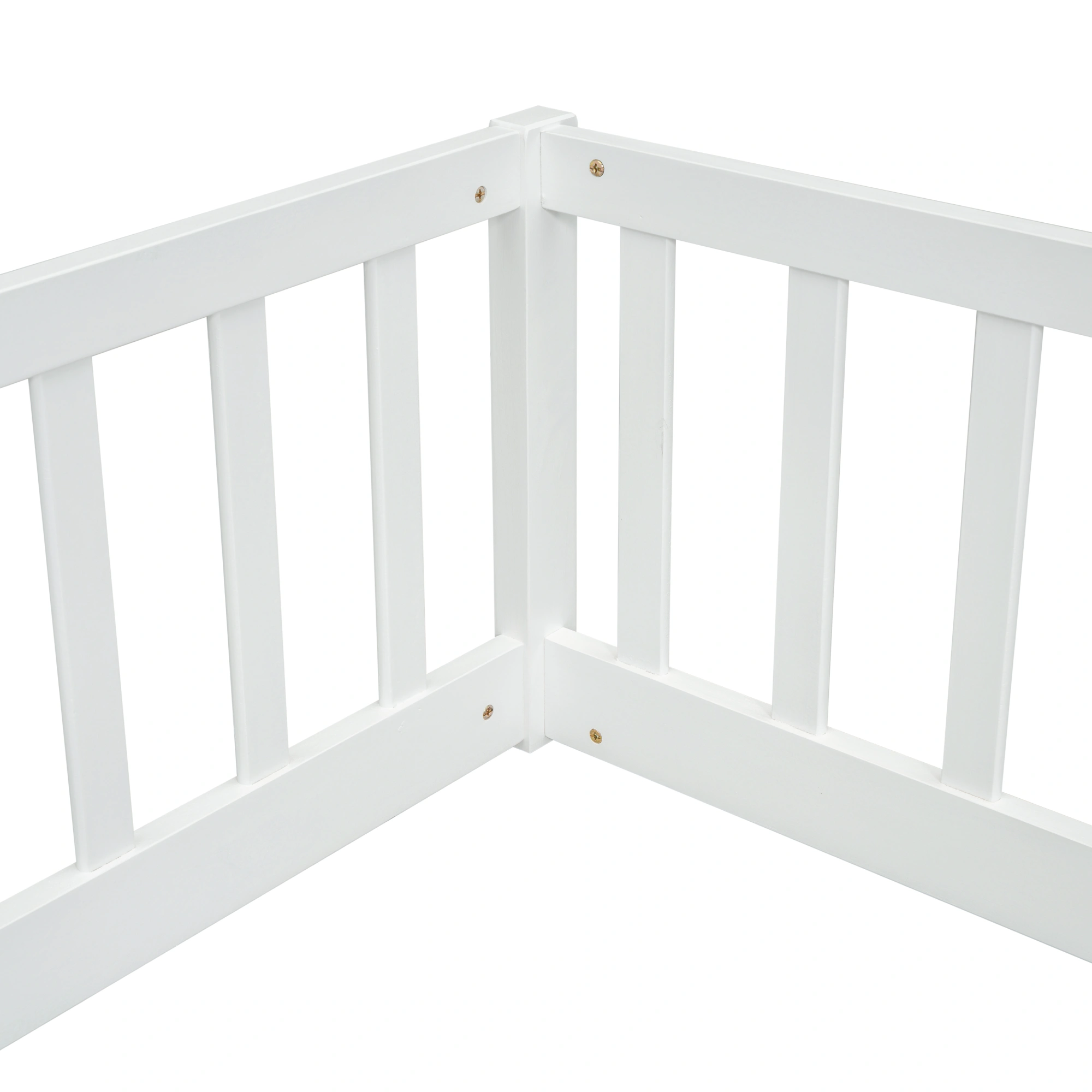 White Double Twin Floor Bed with Fence Guardrails, Low Platform Bed without Door view 16