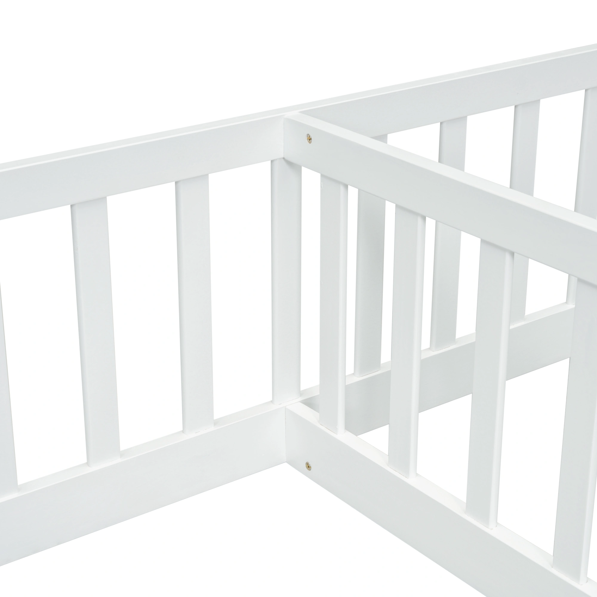 White Double Twin Floor Bed with Fence Guardrails, Low Platform Bed without Door view 17
