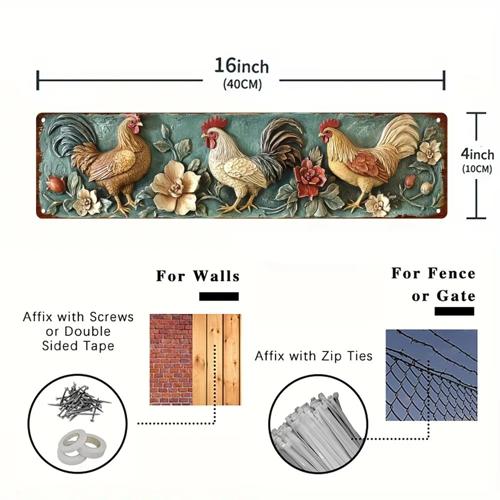 CIFbuy Vintage Rooster Metal Wall Sculpture Home Bar Cafe Decor Perfect Halloween Christmas Gift 4x16 Inches (TikTok, temu pick-up service) view 3