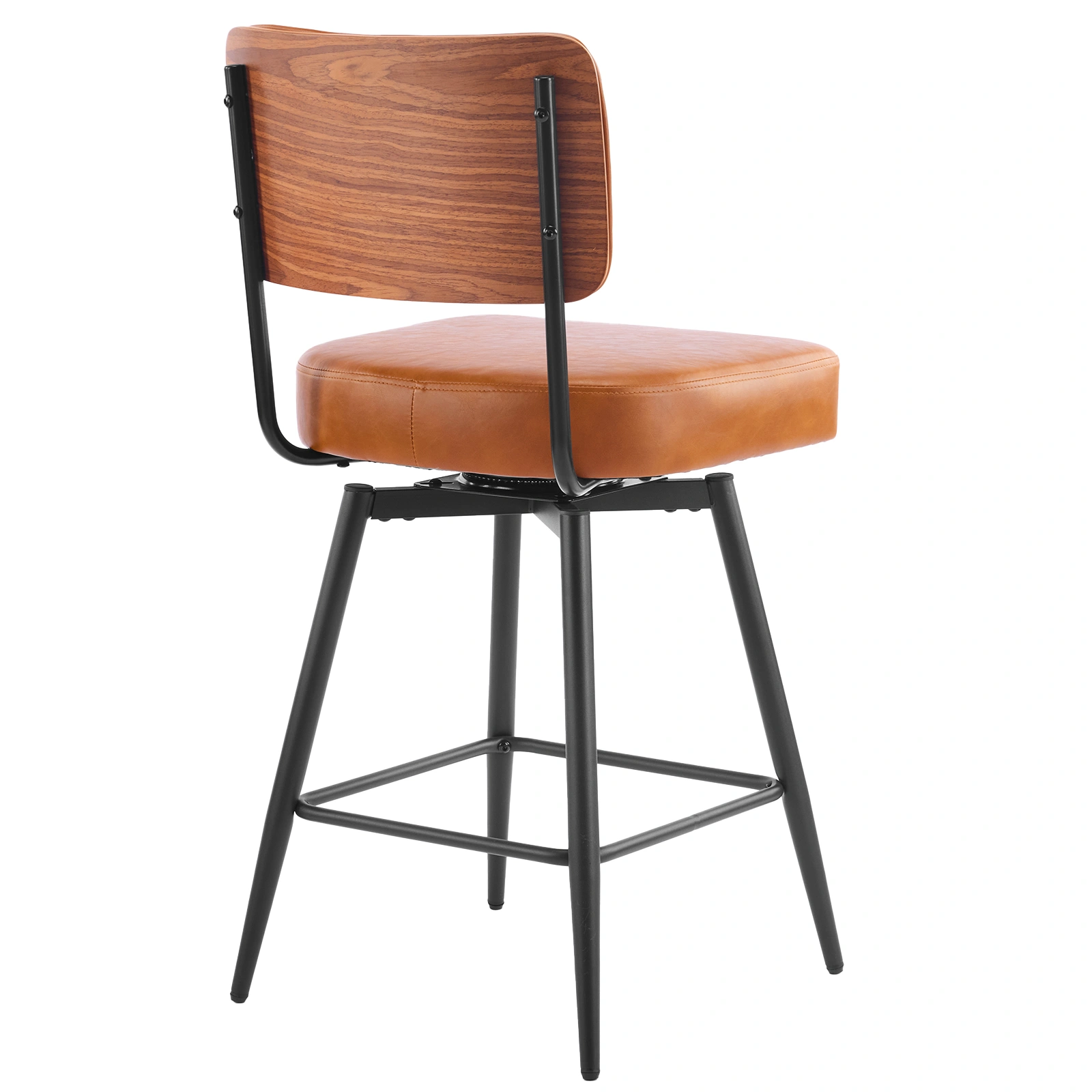 2 Pcs Brown PU Swivel Bar Stools with Removable Backrest, Bentwood Back Panel & Metal Legs view 9