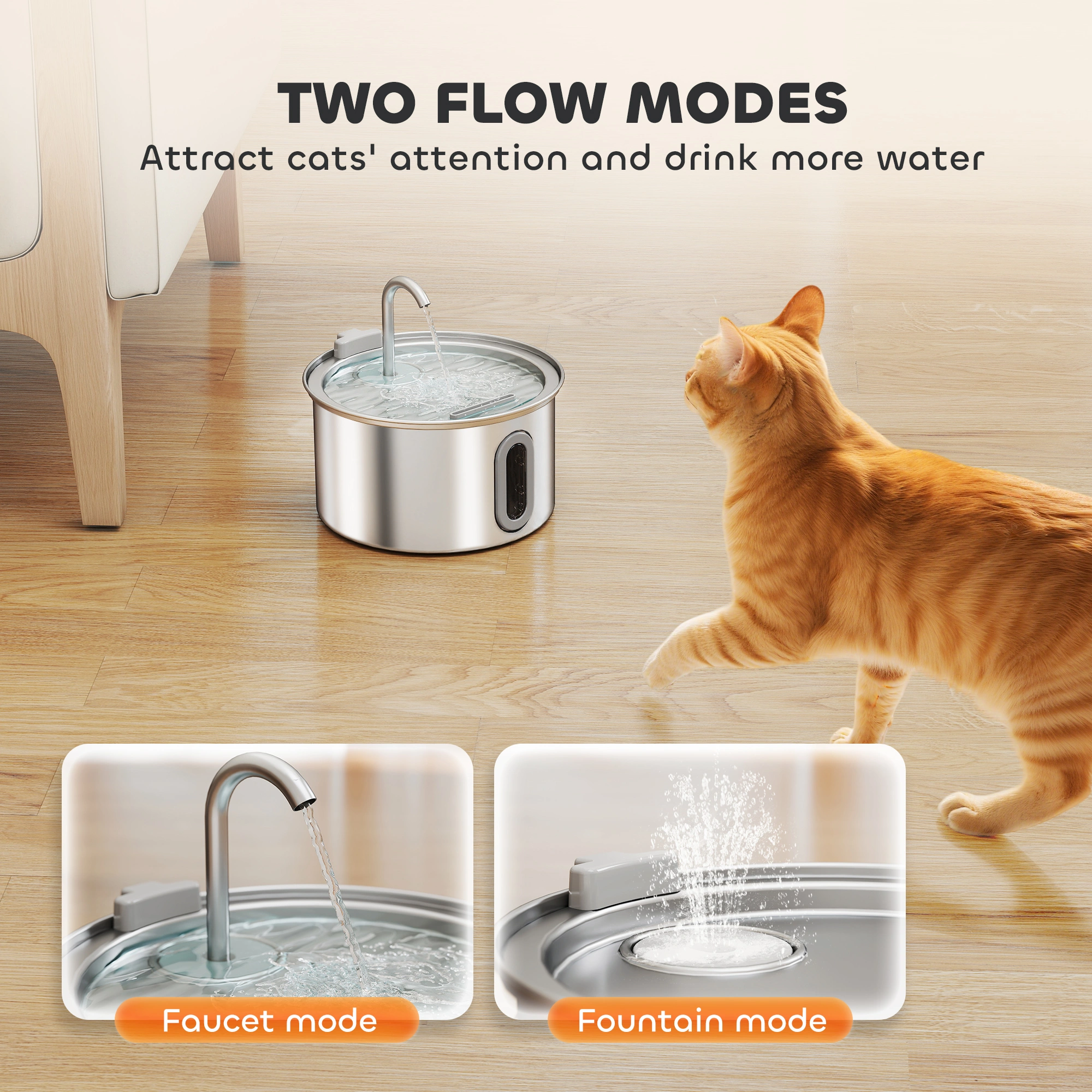 Stainless Steel Cat Water Fountain with Dual Flow - Quiet Automatic Electric Pet Water Dispenser for Cats and Small Dogs view 3