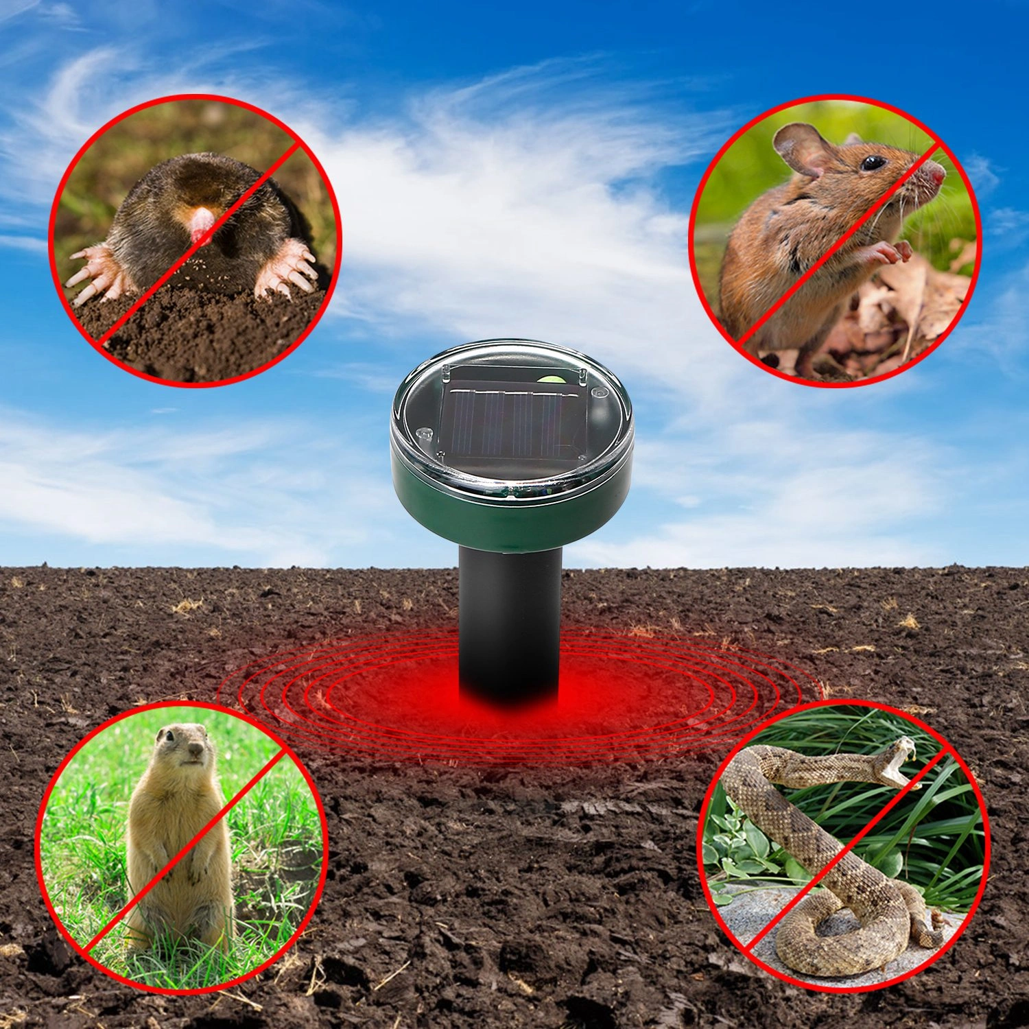 Solar Mole Repeller, Ultrasonic Vibration Rodent Deterrent with Buzzer Sound Wave, Waterproof Outdoor Pest Repellent for Moles Gophers Voles, 323 Sq.ft Coverage for Yard Garden Farm view 8