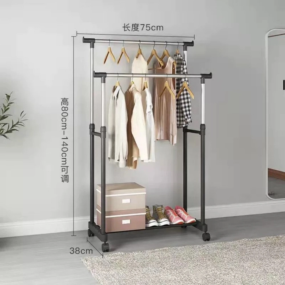 Heavy Duty Metal Dual Rail Clothes Hanging Rack, Garment Display Stand Shelf view 2