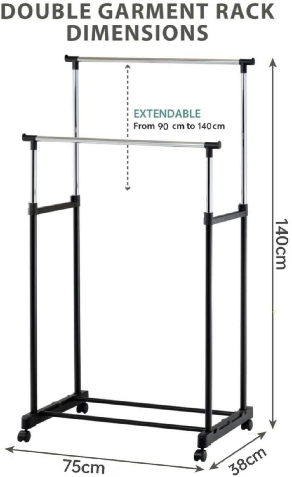 Heavy Duty Metal Dual Rail Clothes Hanging Rack, Garment Display Stand Shelf view 5