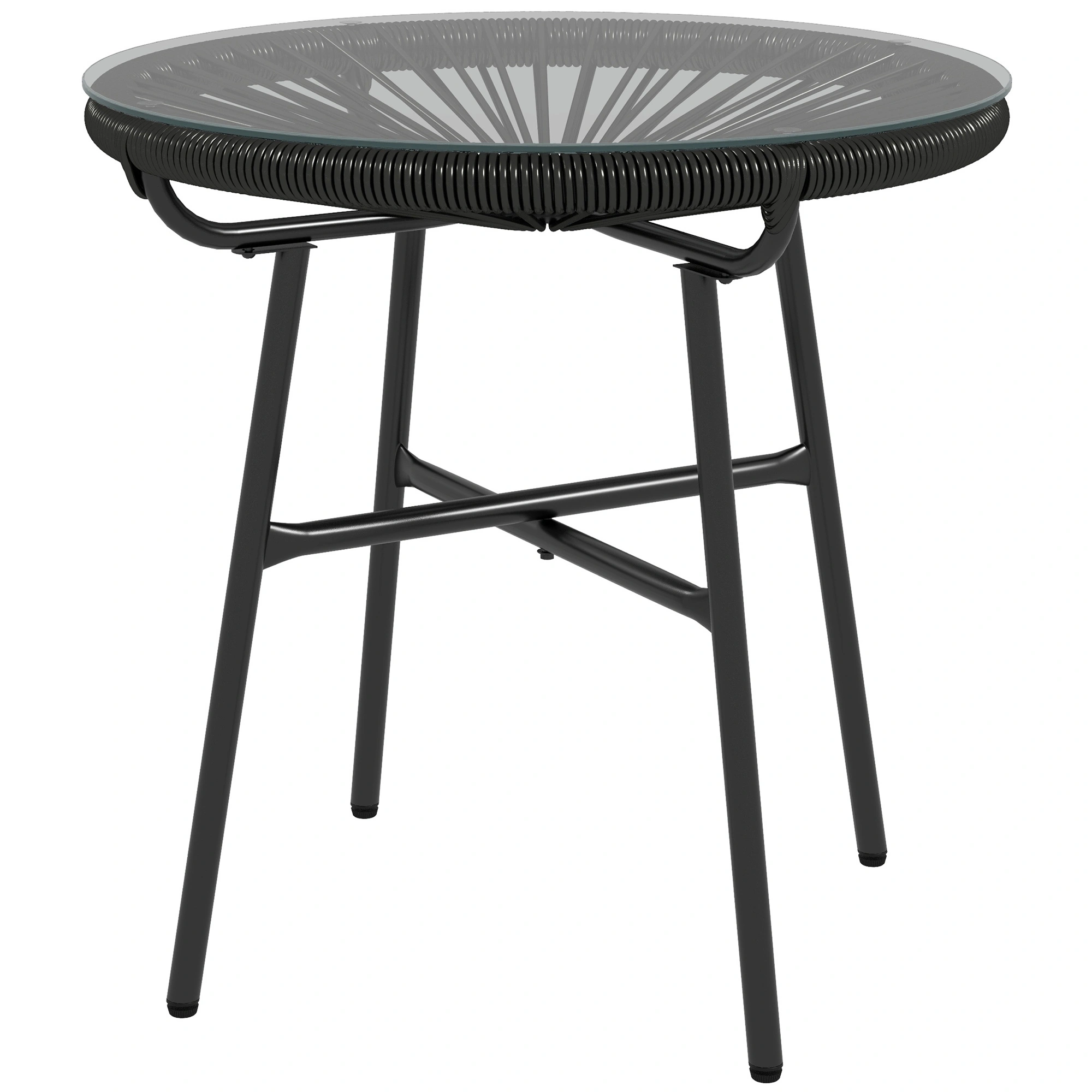 Rattan Coffee Table for Living Room, Wicker Side Table with Storage Shelf, Round Tea Table for Indoor Outdoor Use view 3