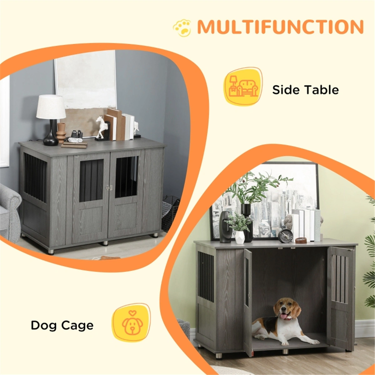 XL Dog Crate, Heavy Duty Metal Pet Crate, Foldable Dog Kennel with Dividers, Double Door, Removable Tray view 3