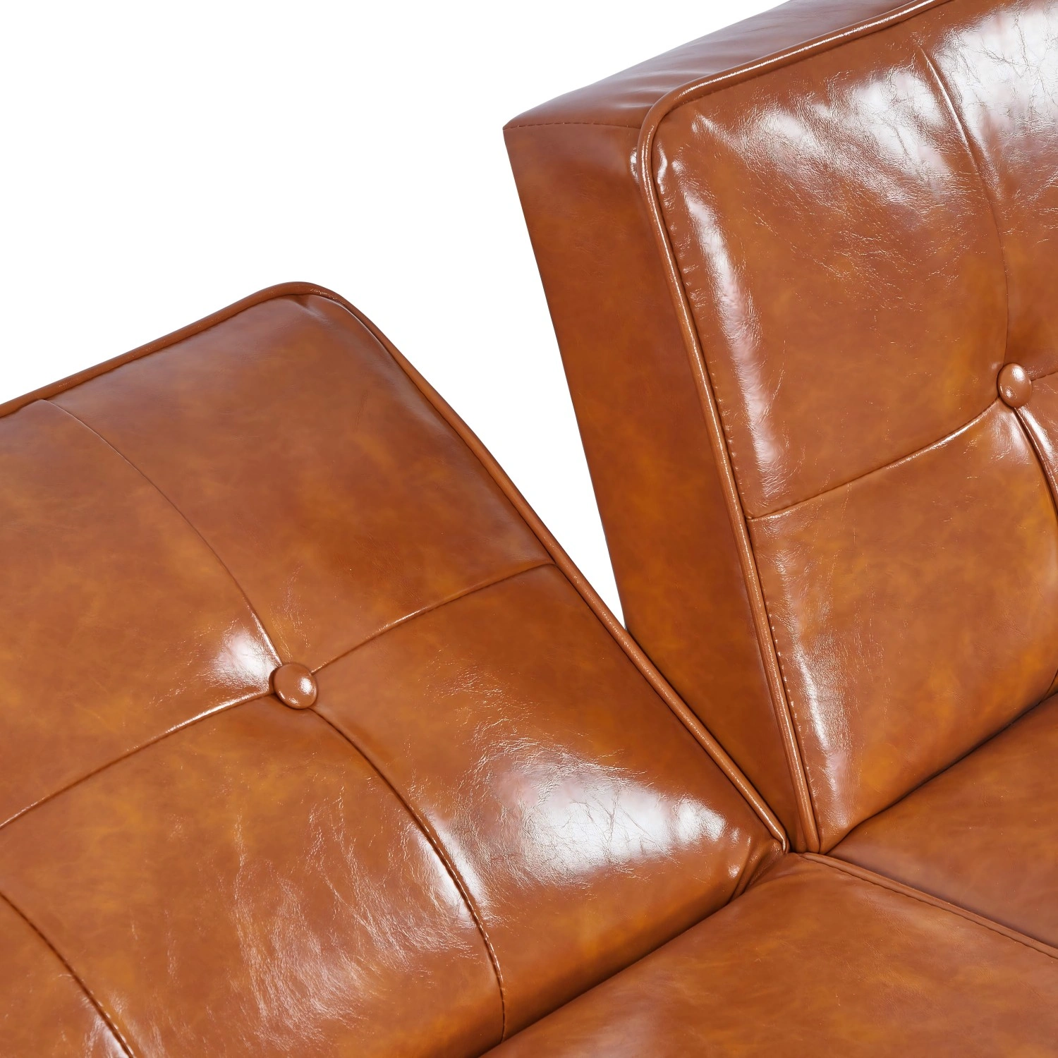 Modern PU Leather Futon Sofa with Tufted Backrest, Adjustable Reclining Couch with Wood & Metal Legs, Mid-Century Style Sofa for Living Room view 13