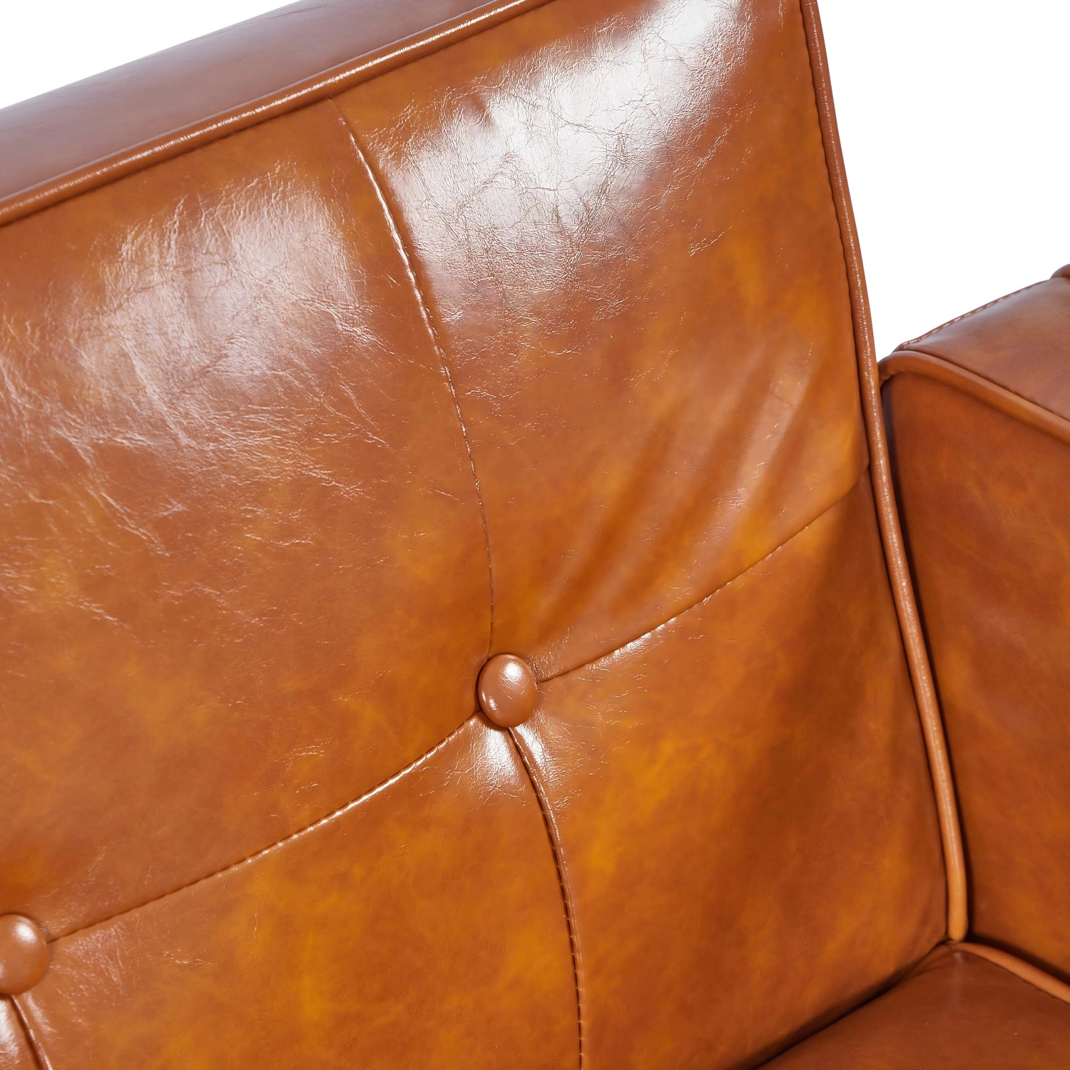 Modern PU Leather Futon Sofa with Tufted Backrest, Adjustable Reclining Couch with Wood & Metal Legs, Mid-Century Style Sofa for Living Room view 14