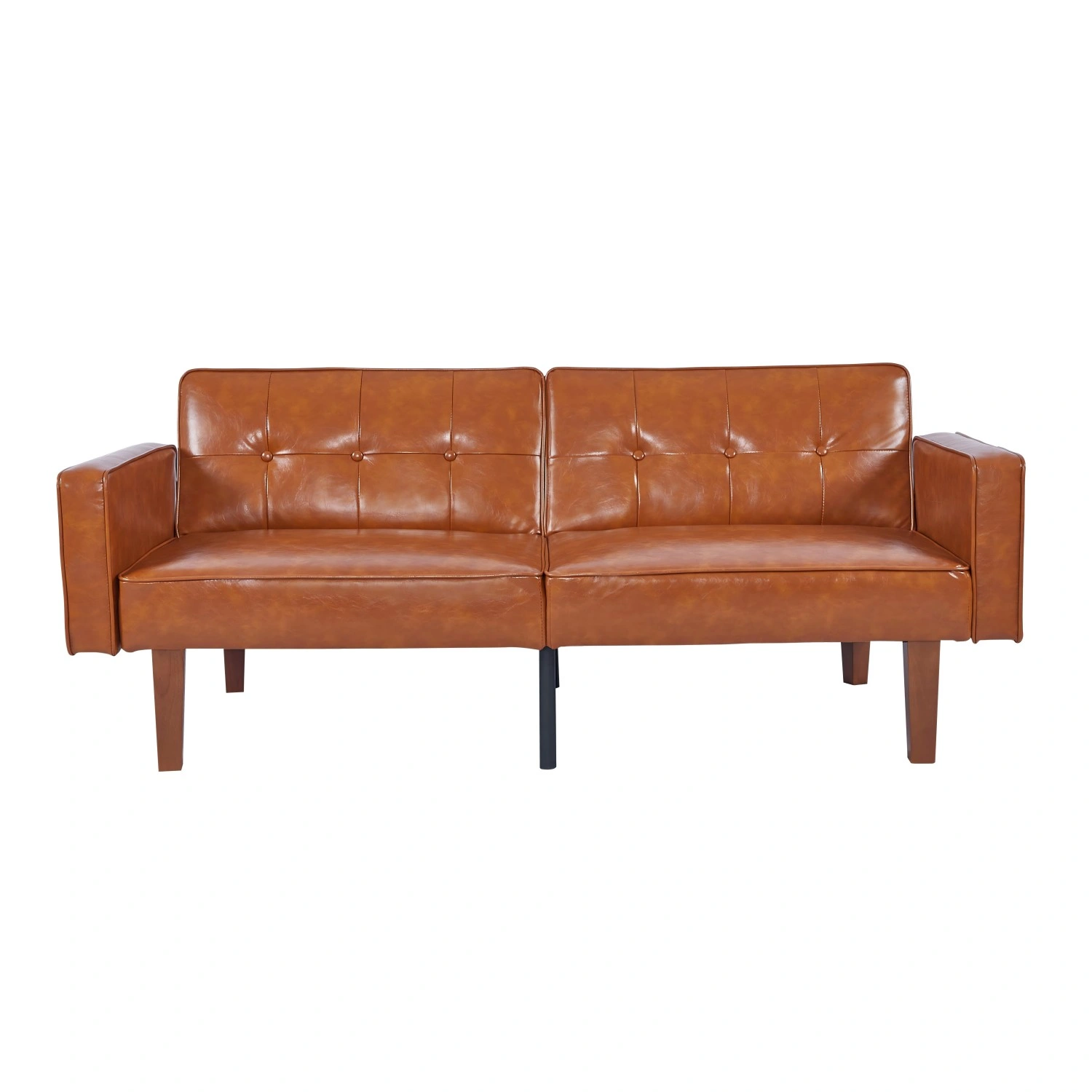 Modern PU Leather Futon Sofa with Tufted Backrest, Adjustable Reclining Couch with Wood & Metal Legs, Mid-Century Style Sofa for Living Room view 3