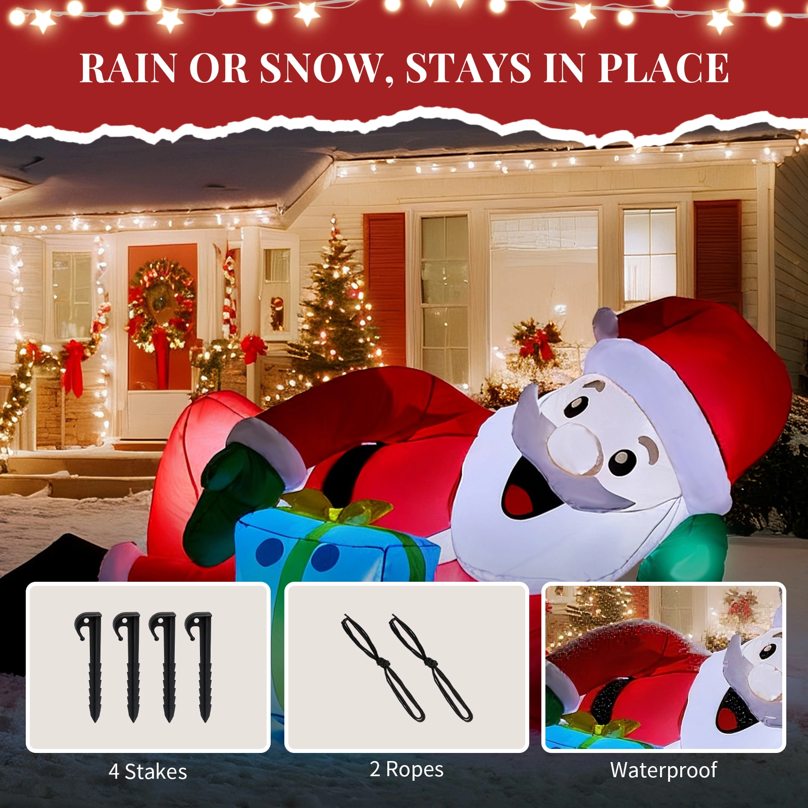 7FT Lighted Christmas Inflatable Santa Lying Down, Funny Blow Up Yard Decor with LED Lights for Front Lawn Garden Party Holiday Decoration view 10