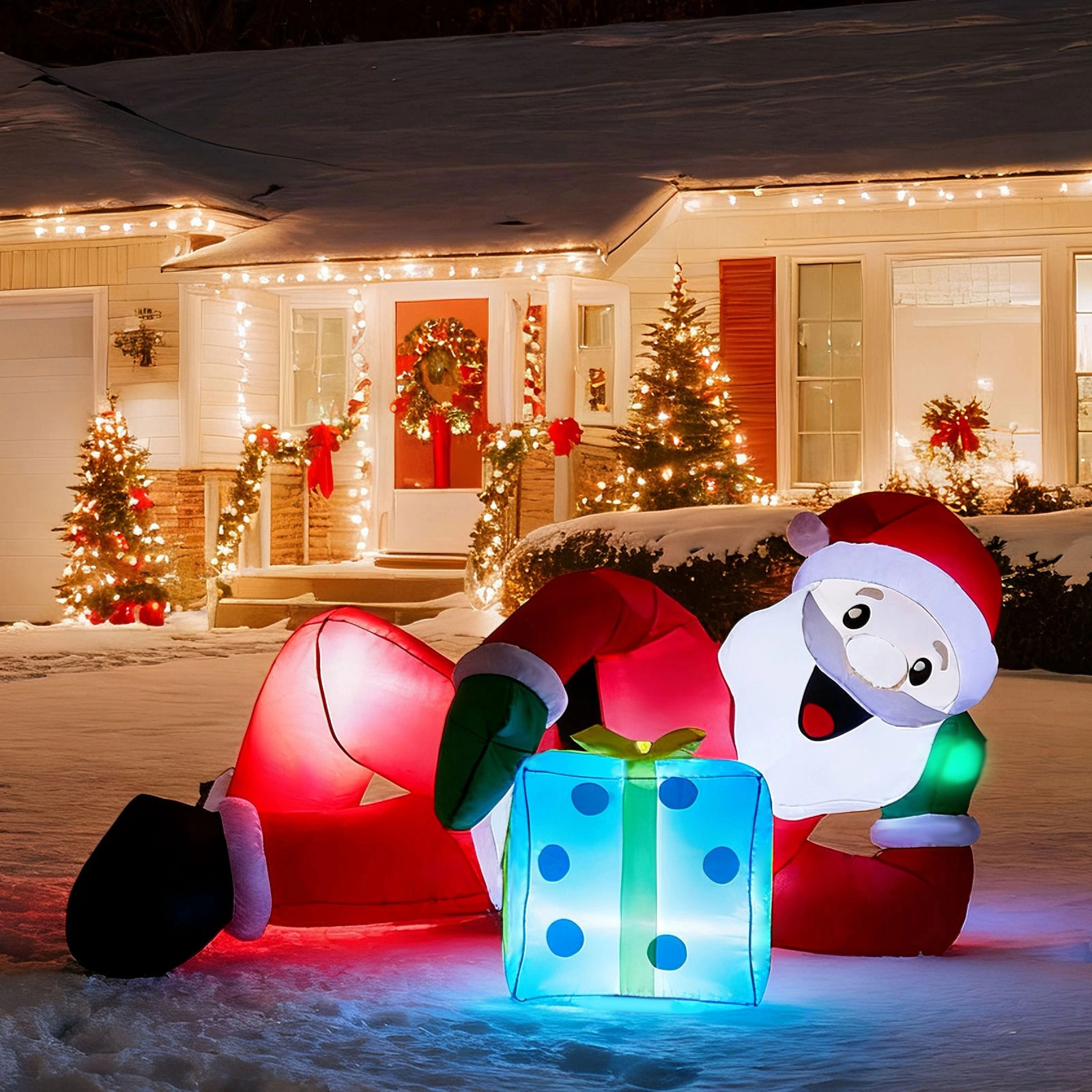 7FT Lighted Christmas Inflatable Santa Lying Down, Funny Blow Up Yard Decor with LED Lights for Front Lawn Garden Party Holiday Decoration view 8